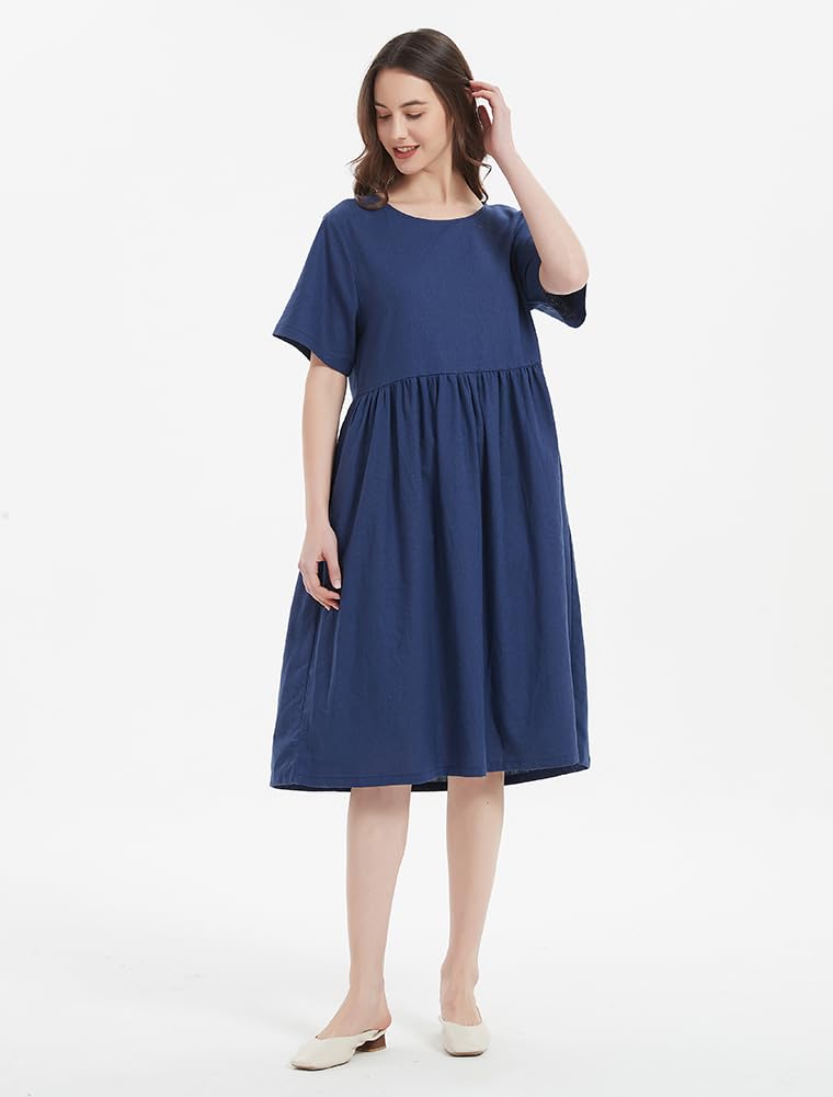 Minibee Women's Linen Tunic Summer Dress - Breathable Casual Midi Dress with Pockets | Perfect for Beach, Vacation & Everyday Wear
