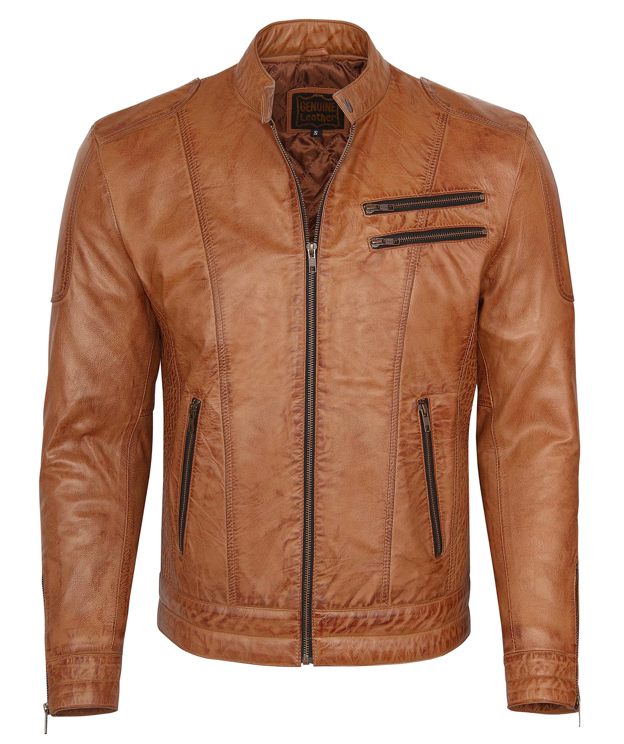 SKYLINEWEARS Men's Genuine Sheepskin Leather Jacket - Stand Collar Biker Motorcycle Jacket for Riding & Casual Wear | Durable & Stylish Outerwear for Men