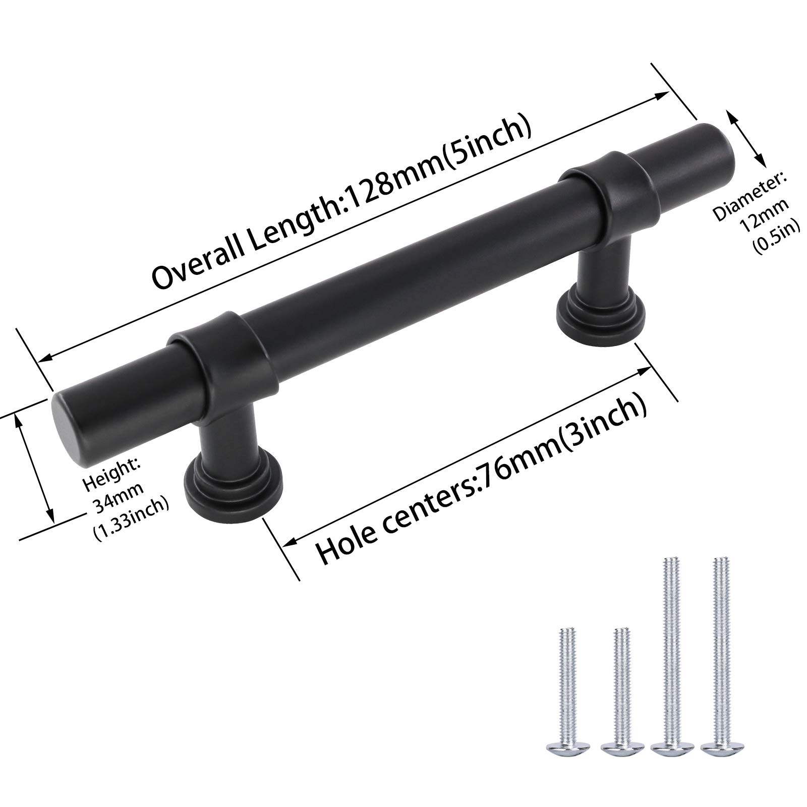 GoldenWarm 50 Pack 3 Inch Black Cabinet Drawer Pulls - Modern T-Bar Kitchen Cabinet Handles, Dresser & Bathroom Hardware (LST18BK76) | Perfect for Home Renovation, DIY Projects & Furniture Upgrades