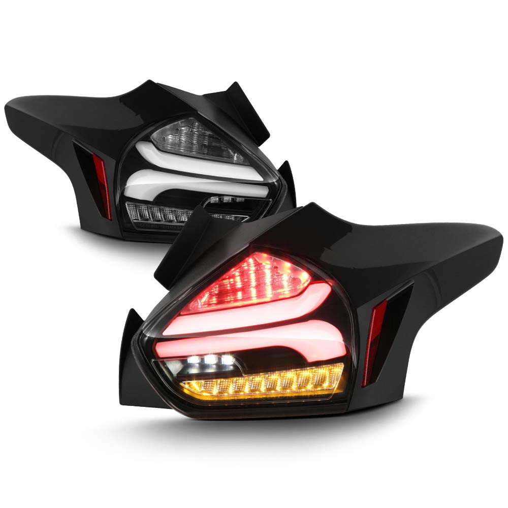 ACANII LED Sequential Tail Lights for 2015-2018 Ford Focus Hatchback - Black Smoked Signal Lamps Pair (Driver & Passenger Side) | Enhanced Safety & Style for Night Driving and Custom Car Upgrades