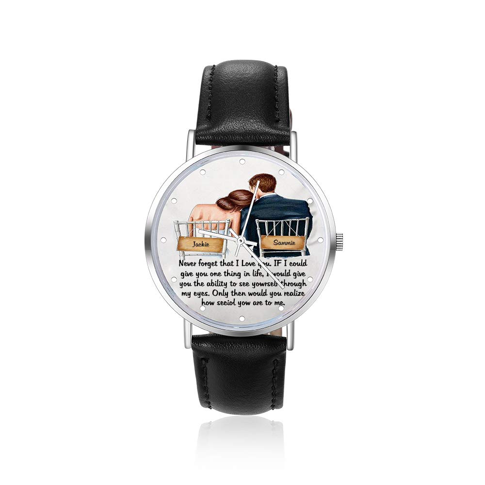 Custom Couple Watch - Black Leather Strap for Men - Perfect Gift for Boyfriend & Anniversary