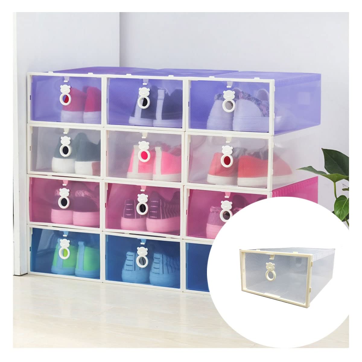 HUKSXZ Clear Plastic Shoe Storage Boxes with Lids - Stackable Shoe Organizer for Men & Women (Fits Up to Size 12, 12.2