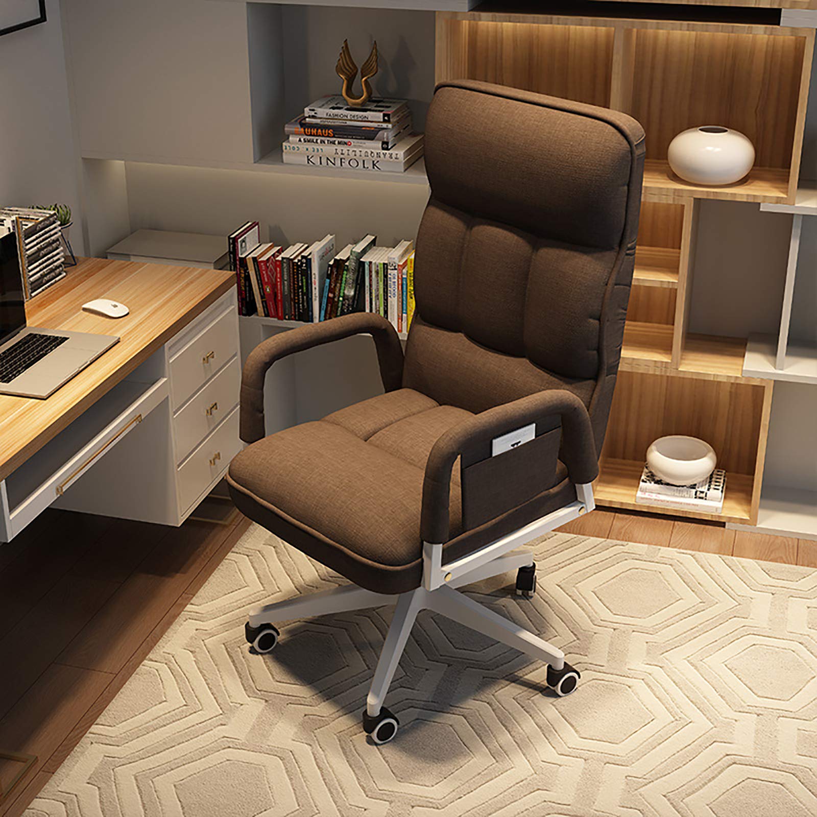 Ergonomic High Back Office Chair with Adjustable Swivel & Lifting - Soft Upholstered Seat Cushion, Armrests & Headrest for Adults - Perfect for Home Office, Gaming & Computer Workstations - Brown (20x20x22 Inches)
