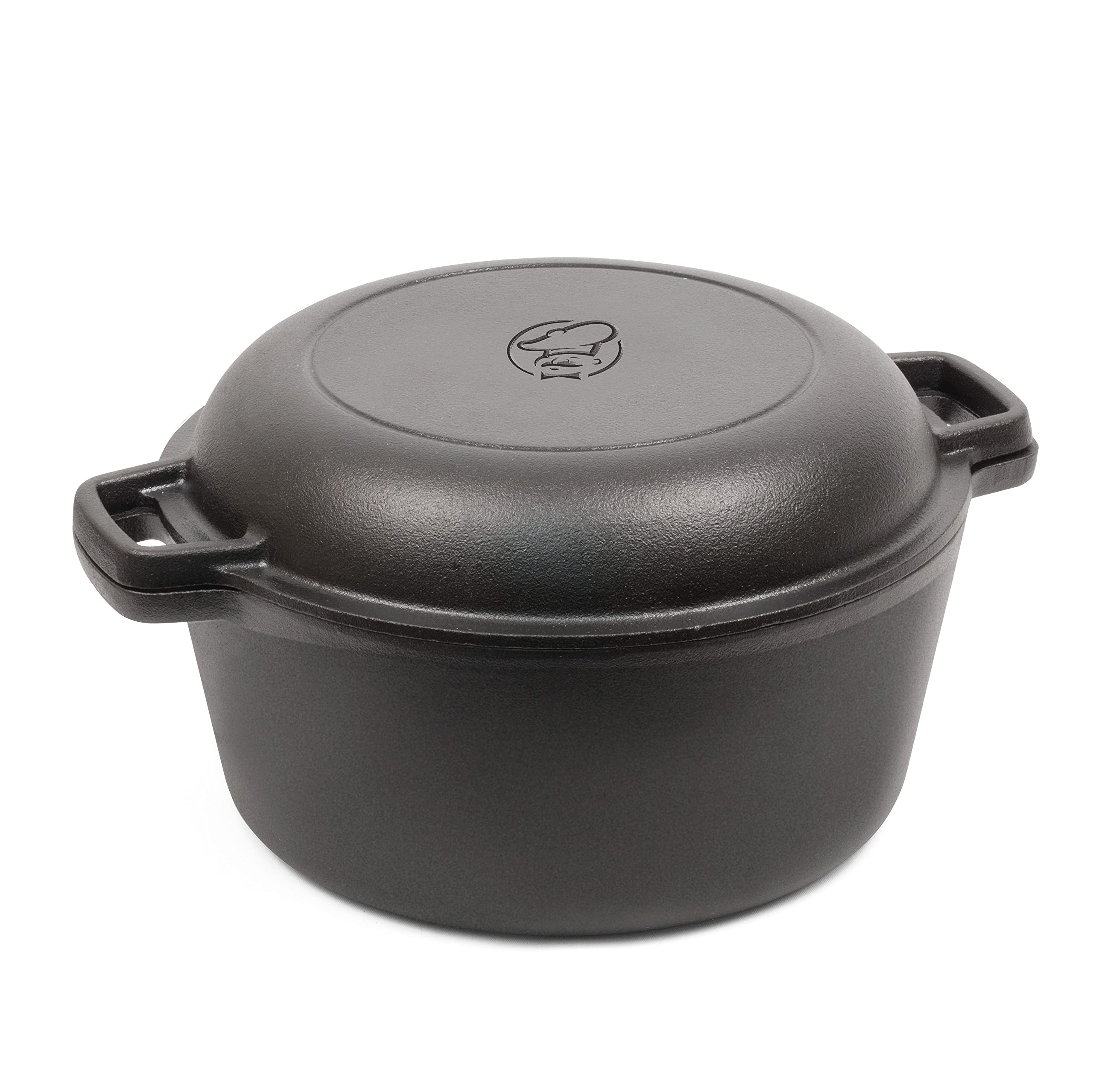 Commercial Chef 5-Quart Cast Iron Dutch Oven with Skillet Lid – Heavy Duty Enameled Cookware for Baking, Roasting & Camping – Perfect for Stovetop, Oven & Outdoor Cooking