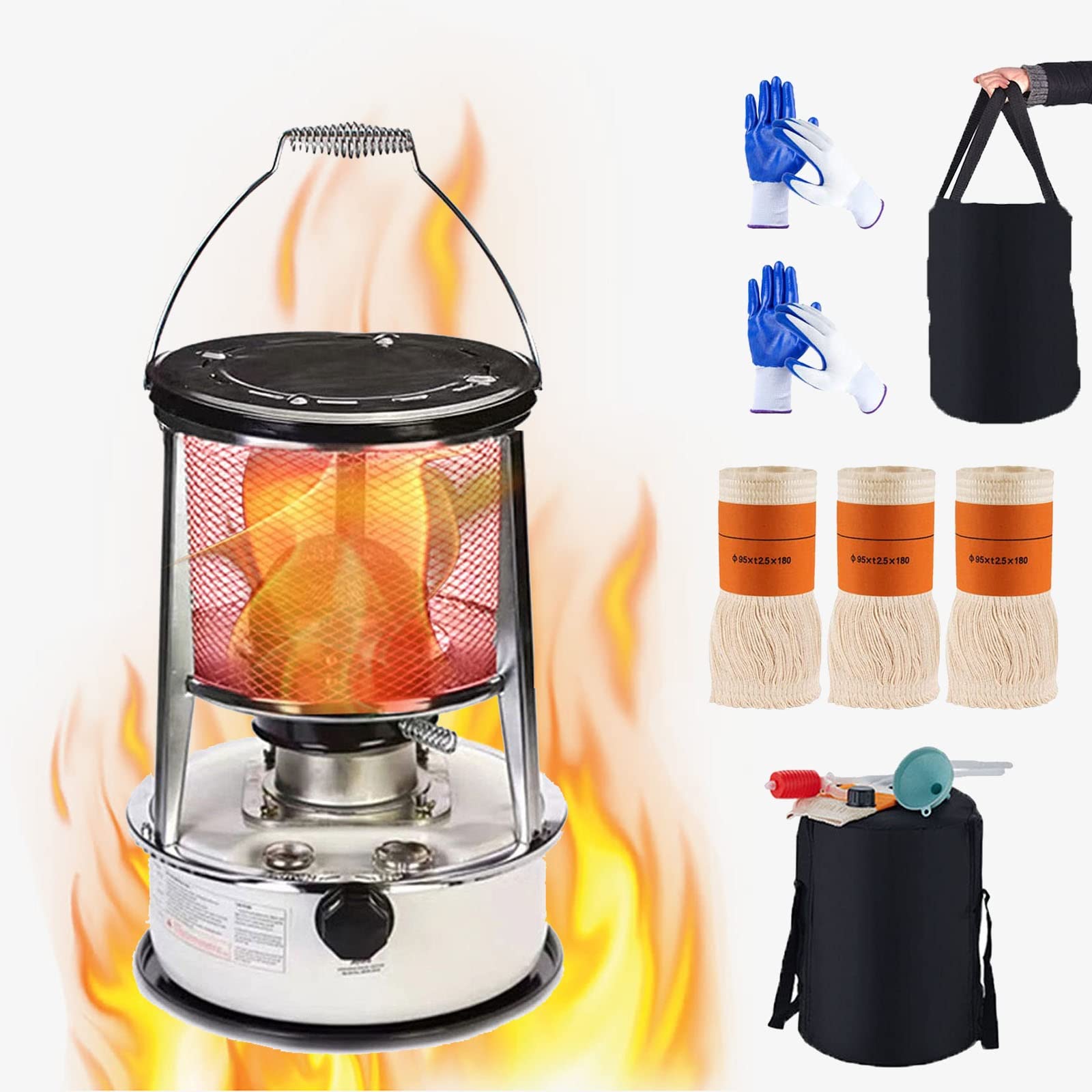 Karosean Portable Kerosene Heater with 3 Wicks - Emergency Indoor Outdoor Heater with Suction Pipe for Easy Refueling - Perfect for Camping Tents, Home Heating, and Outdoor Cooking