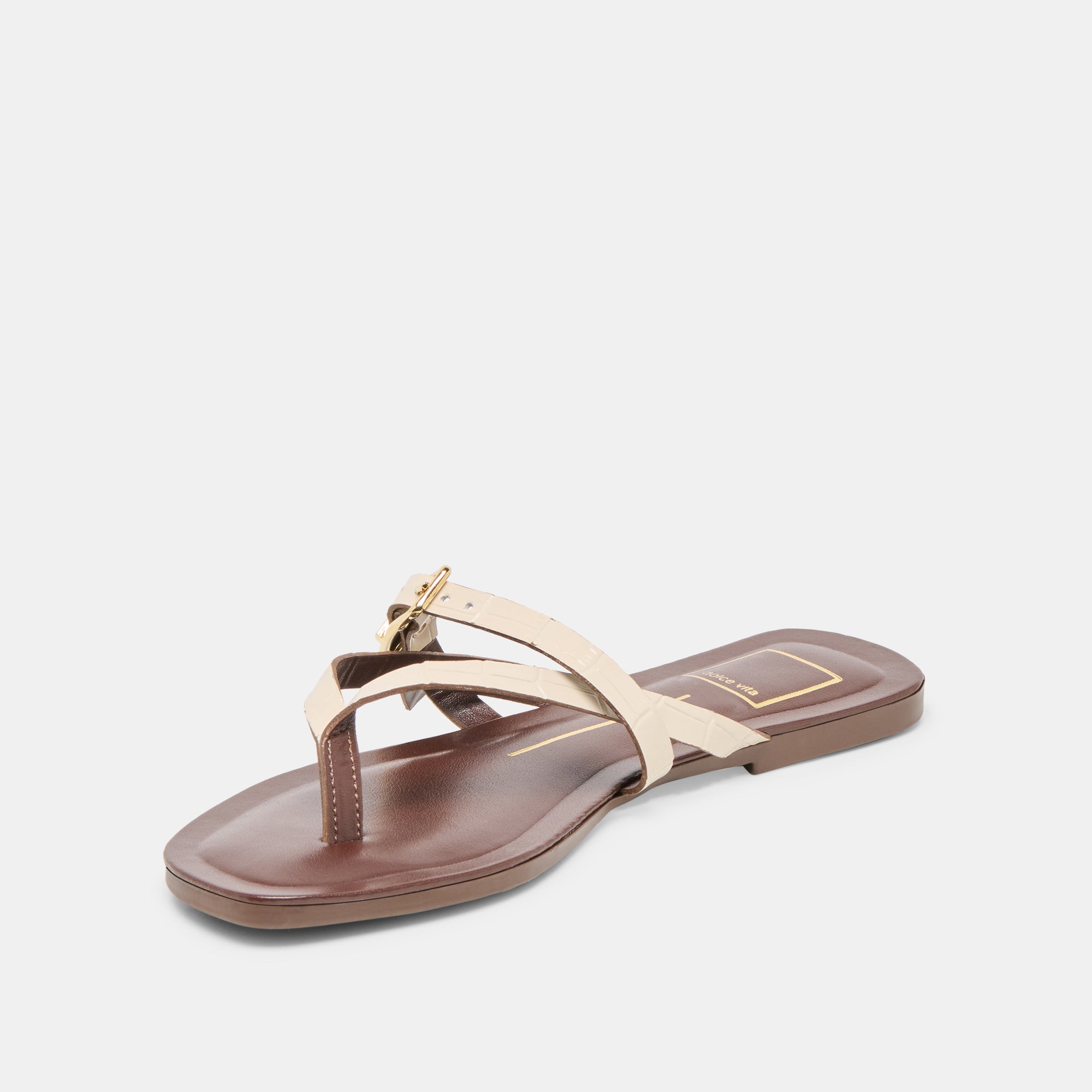 PIERS Women's Beige Crocodile Embossed Leather Sandals - Comfortable & Stylish for Summer, Beach, and Casual Outings
