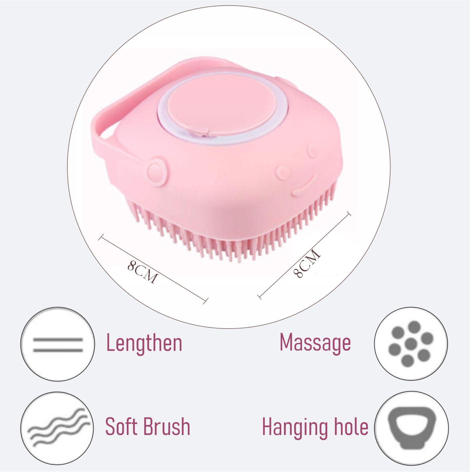 SYGA Silicone Bath Brush for Baby Showers, Adults & Pets - Soft Skin Scrubber with Shampoo Filling, Back Massage & Exfoliating Towel (Pink) - Perfect for Infant Bath Time, Spa Days & Pet Grooming
