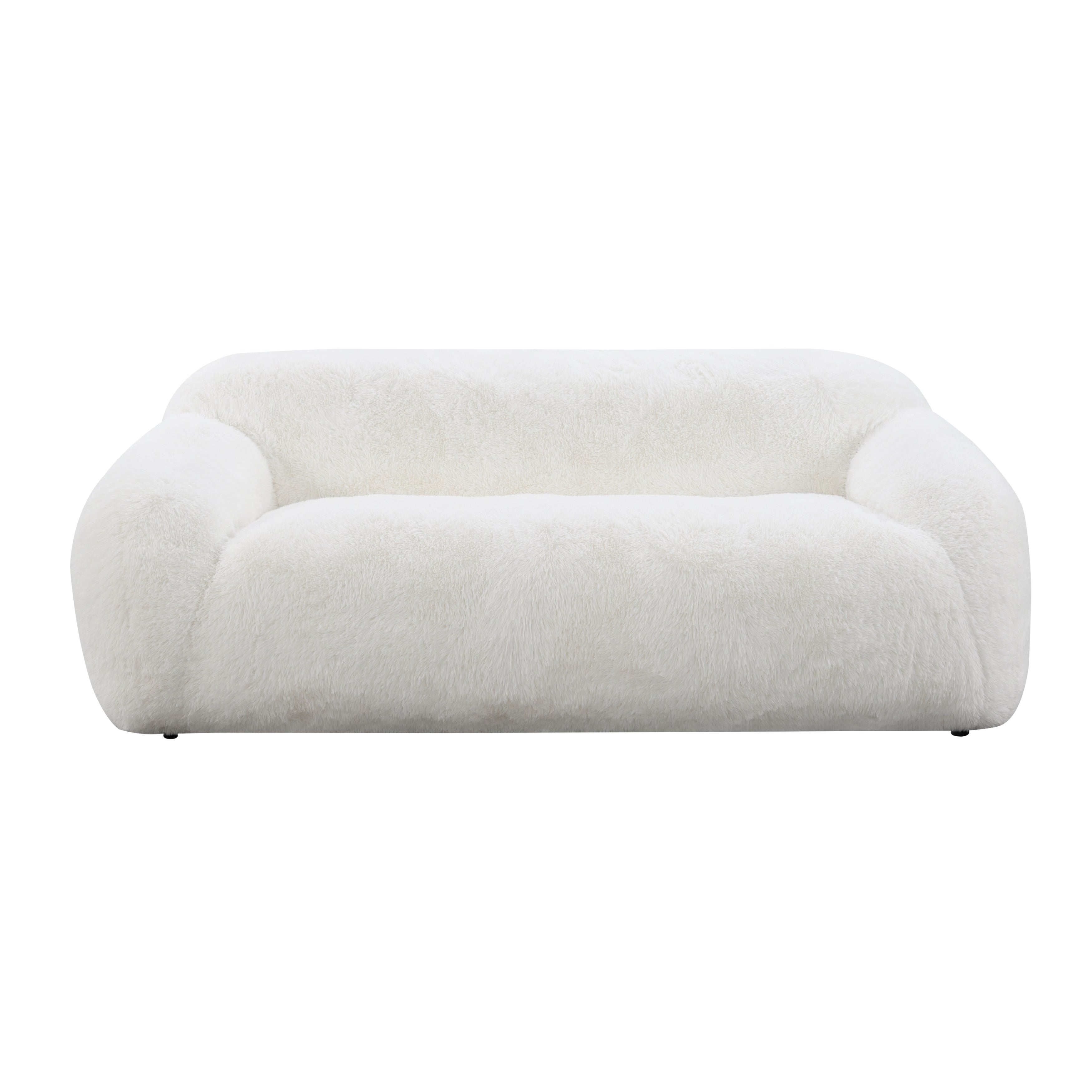 Roundhill Furniture Adell Polar Bear Faux Fur Upholstered Sofa - Luxurious White Plush Fabric Living Room Couch for Cozy Home & Winter Decor