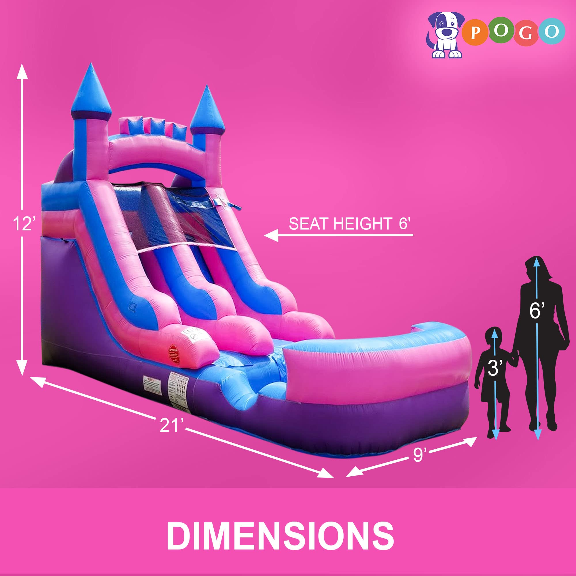 **21' x 9' x 12' Inflatable Water Slide for Kids - No Blower Needed - Backyard Splash Pool - Pink Princess Theme - Perfect for Summer Parties, Birthdays & Outdoor Fun**