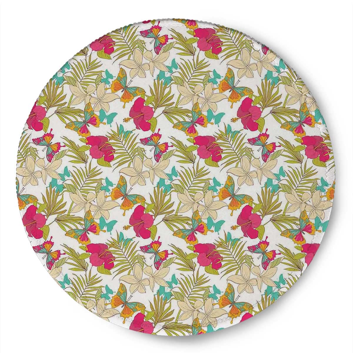 Non-Slip Round Mouse Pad with Stitched Edge - Tropical Flowers Leaves Design (7.9×7.9×0.12 inches, 4-Pack) for Office, Gaming & Home Computer Use