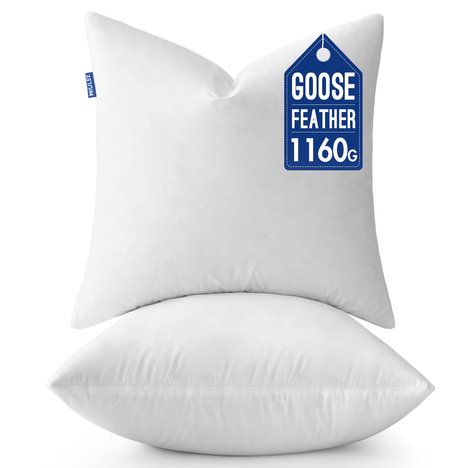 Premium 22x22 Inch Goose & Feather Down Throw Pillow Inserts (Set of 2) - Ultra Soft Fluffy Cotton Pillow Covers for Sofa, Bed, Couch - Decorative Square Living Room Pillows in White - Perfect for Home Decor, Cozy Reading Nooks & Guest Bedrooms