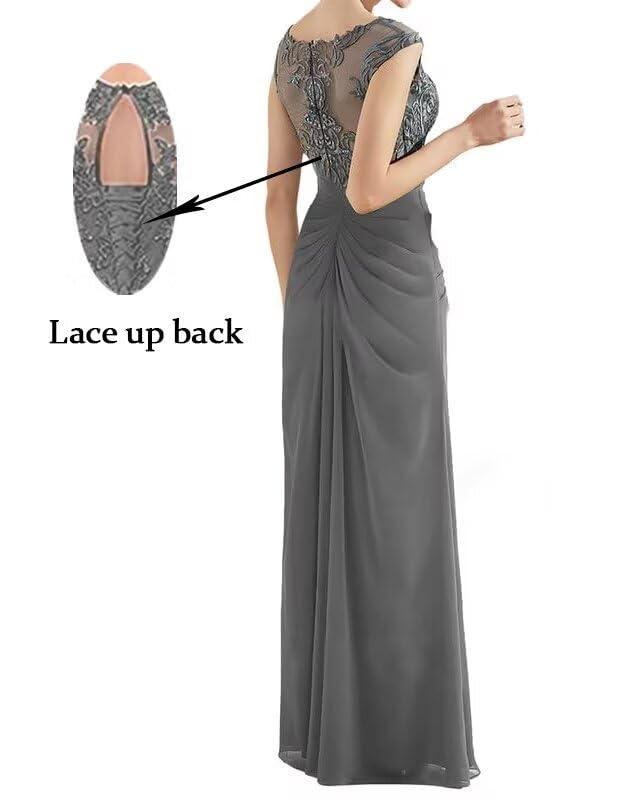 Elegant Lace Applique Mother of the Bride Dress - Long Chiffon Gown with Side Slit for Wedding Guest, Mother of the Groom & Special Occasions | Perfect for Formal Events, Church Ceremonies & Evening Receptions