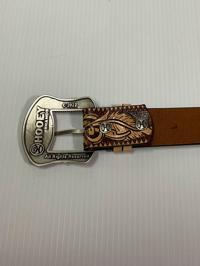Hooey HWBLT004 Women's Western Belt with Feather & Floral Filigree Embossed Design, Natural Brown & Red Leather with Floral Tongue Buckle - Perfect for Cowgirl Boots, Jeans & Country Style Outfits