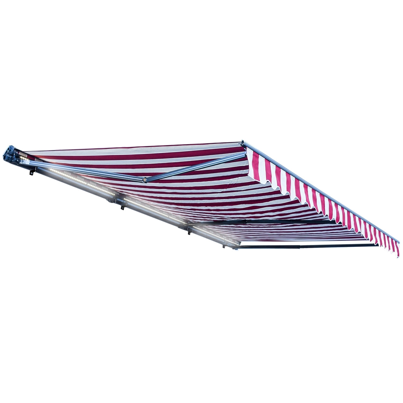 Aleko 20x10 Feet Half Cassette Motorized Retractable LED Patio Awning - Multi Striped Red Design for Outdoor Shade & Luxury Backyard Relaxation