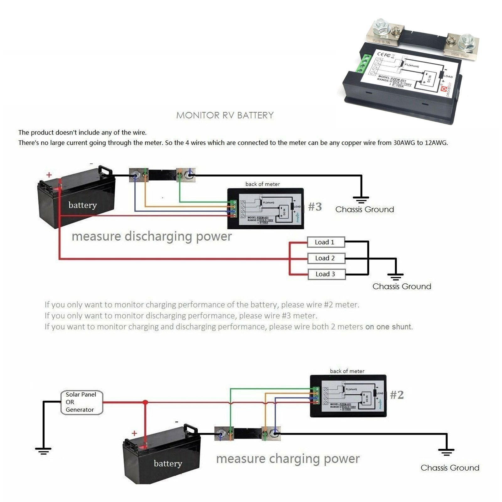 100A DC Digital Watt KWH Current Power Energy Meter with Ammeter Voltmeter 100V - Monitor Solar Panels, Batteries, and Electrical Systems