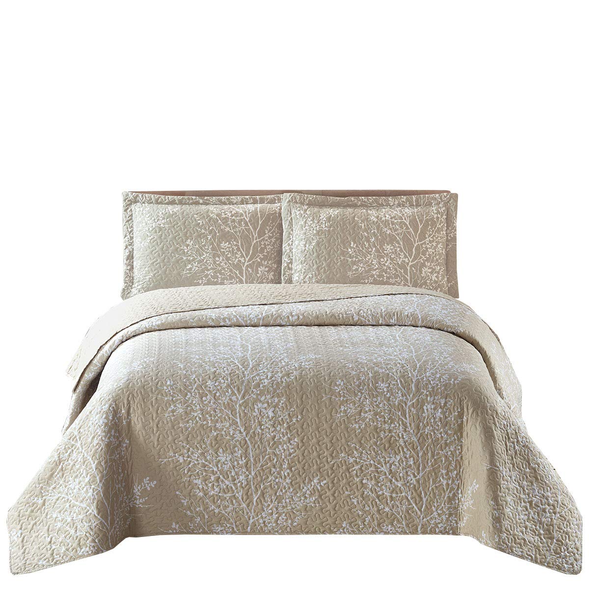 Royal Tradition 7-Piece Quilt Bedding Set - Beige Odette Coverlet with Matching Shams & Soft Microfiber Sheets (California King Size) - Luxury Bedroom Decor for Master Suite or Guest Room