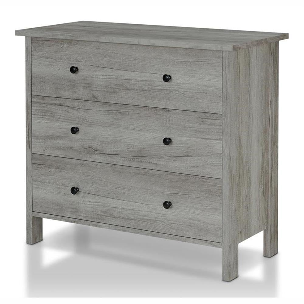 Furniture of America Zillett Transitional 3-Drawer Wood Dresser in Gray Oak - Perfect for Bedroom Storage & Modern Home Decor