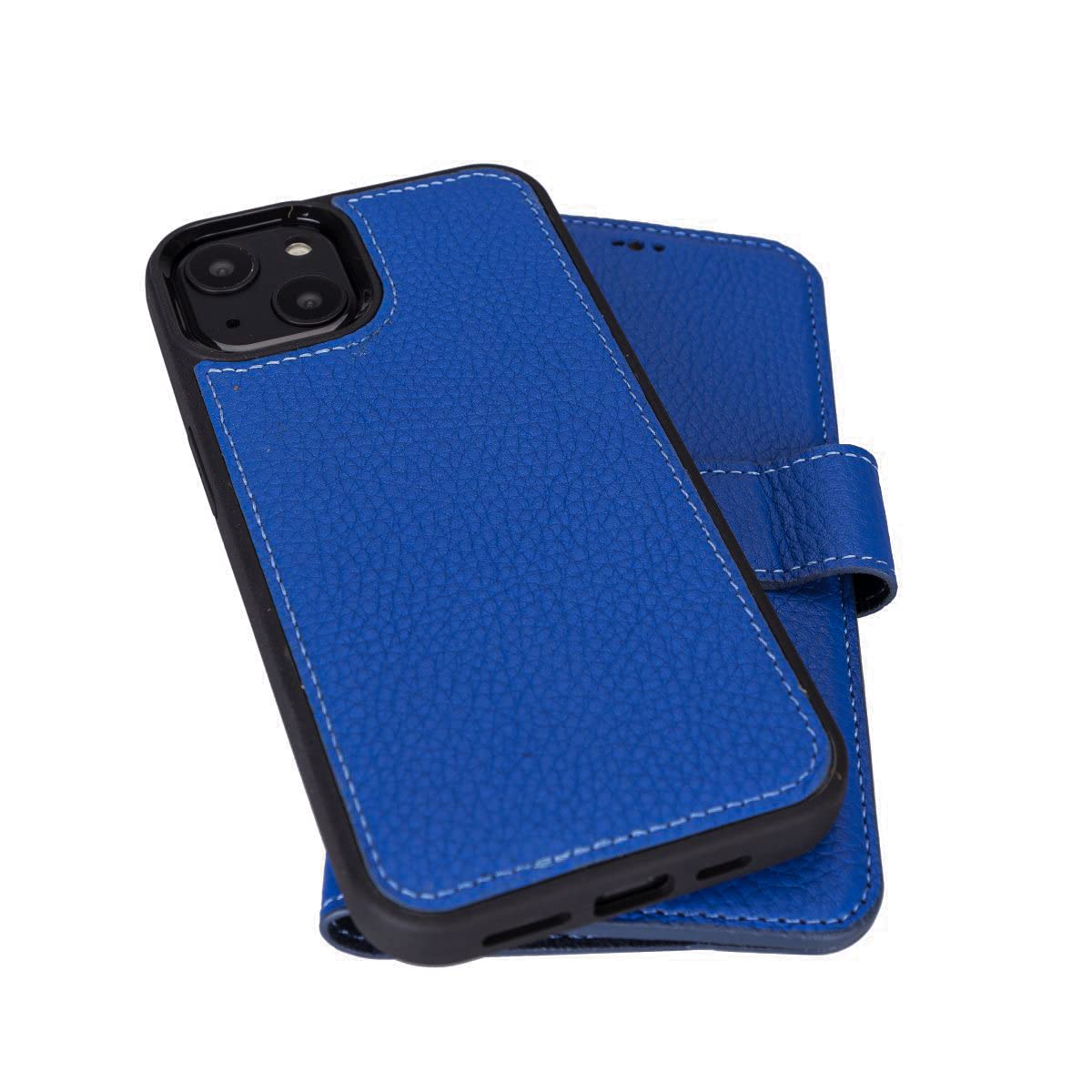 Premium Full Grain Leather iPhone 13 Pro Case with Magnetic Wallet & Kickstand - Detachable Flip Cover with Card Slots | MagSafe Compatible | Royal Blue | Perfect for Business Travel & Everyday Use