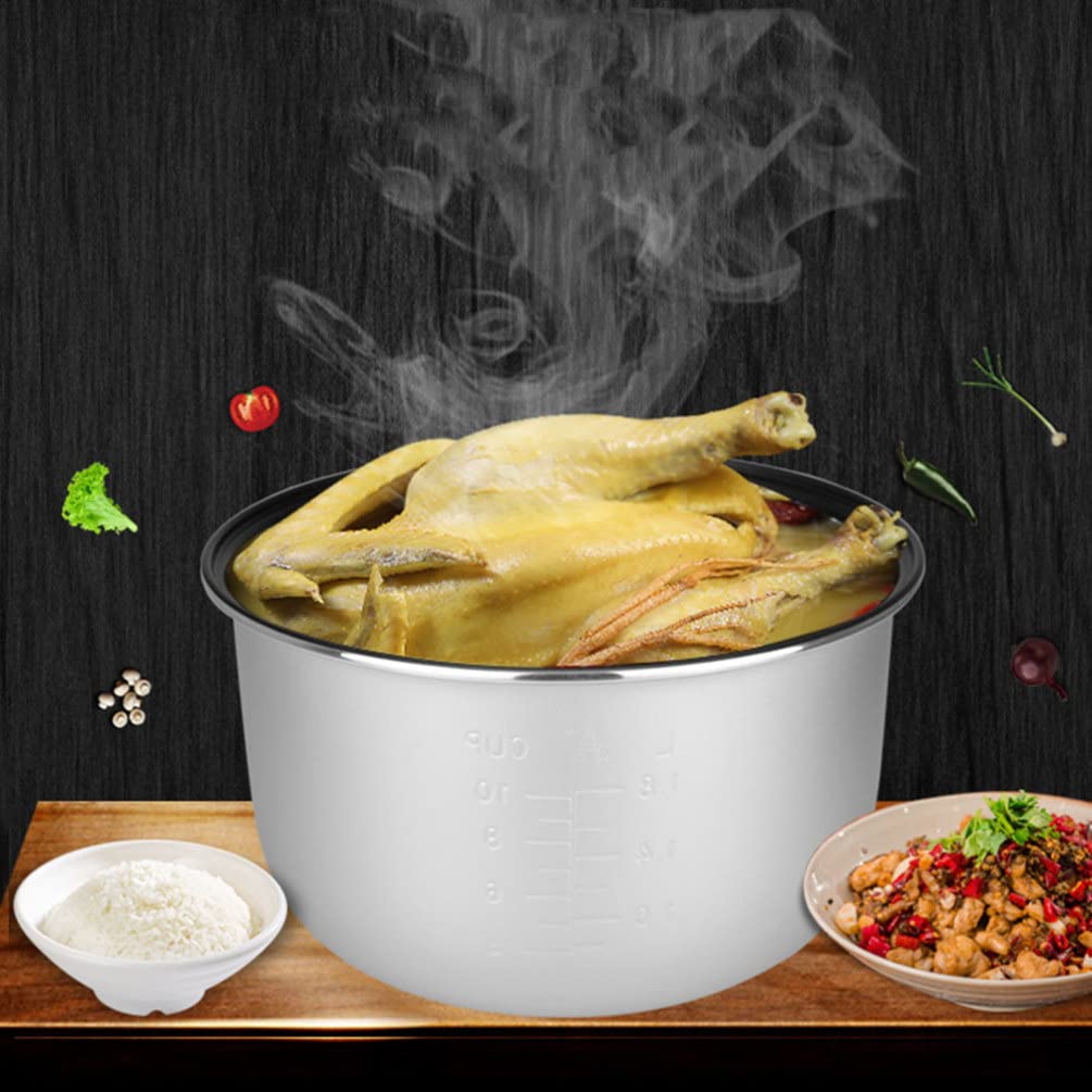 Operitacx Stainless Steel Non-Stick Rice Cooker Inner Pot Replacement - Silver & Black Cooking Bowl for Rice Cookers - Perfect for Home Kitchens, Dorm Cooking & Meal Prep