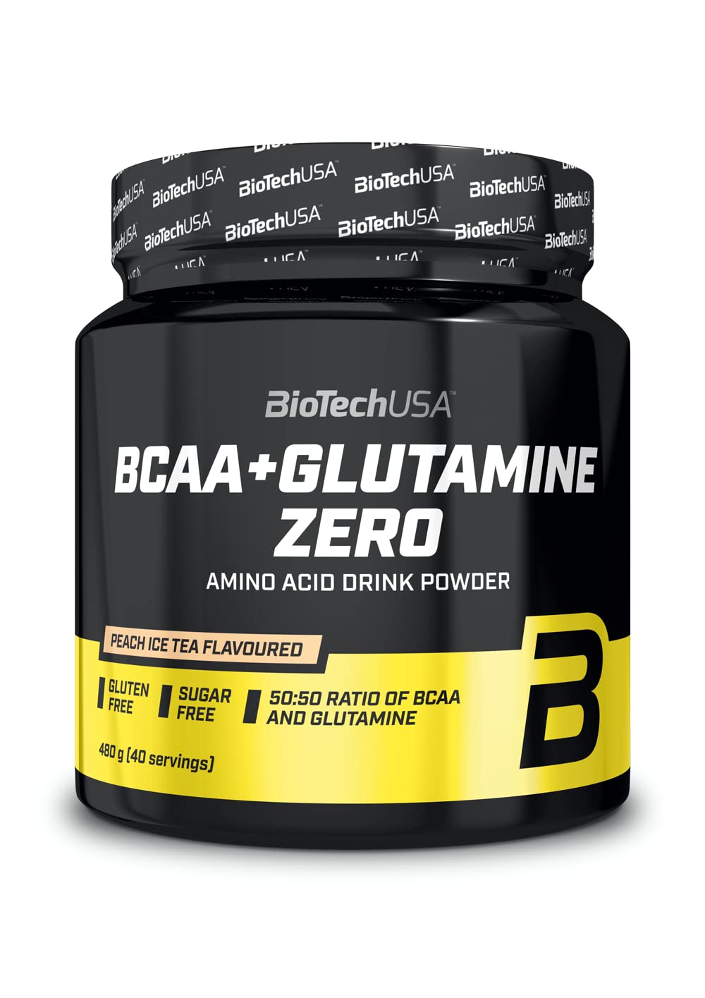 BioTechUSA BCAA + Glutamine Zero Powder - Peach Iced Tea Flavor 480g | Muscle Recovery & Endurance Supplement for Athletes & Fitness Enthusiasts | Pre/Post Workout Drink Mix