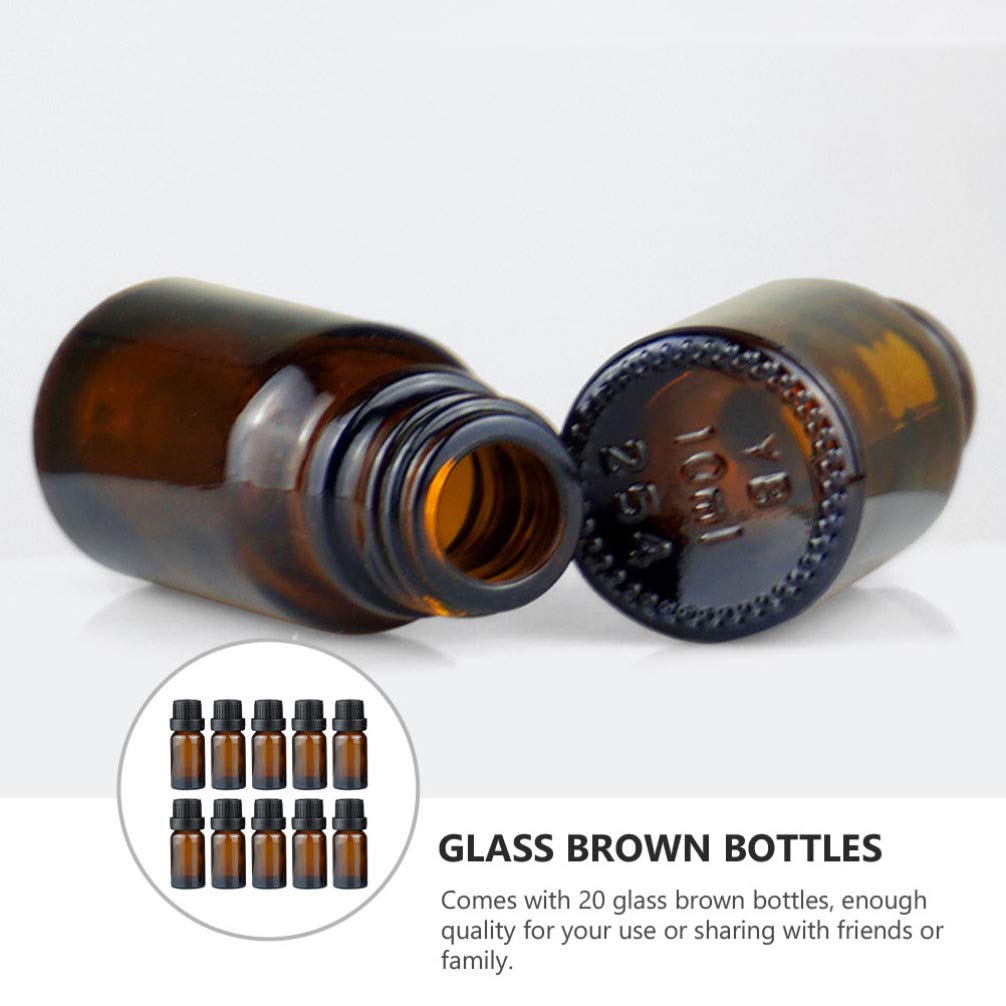 HEALLILY 20 Pack Amber Glass Essential Oil Bottles with Dropper - 5ml Empty Cosmetic Bottles for DIY Essential Oils, Perfume, Makeup & Skincare - Perfect for Aromatherapy, Travel & Gift Packaging