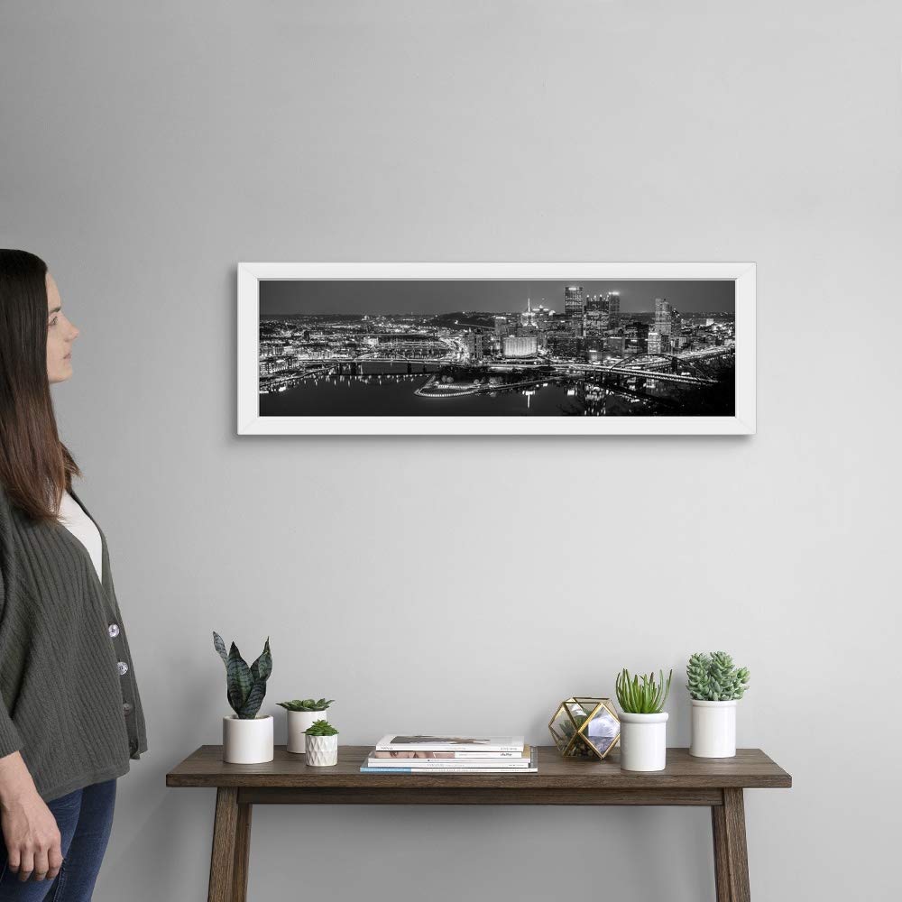 Pittsburgh City Skyline at Night White Framed Art Print - Premium Wall Decor for Home & Office - Perfect Gift for Pittsburgh Lovers & Travel Enthusiasts