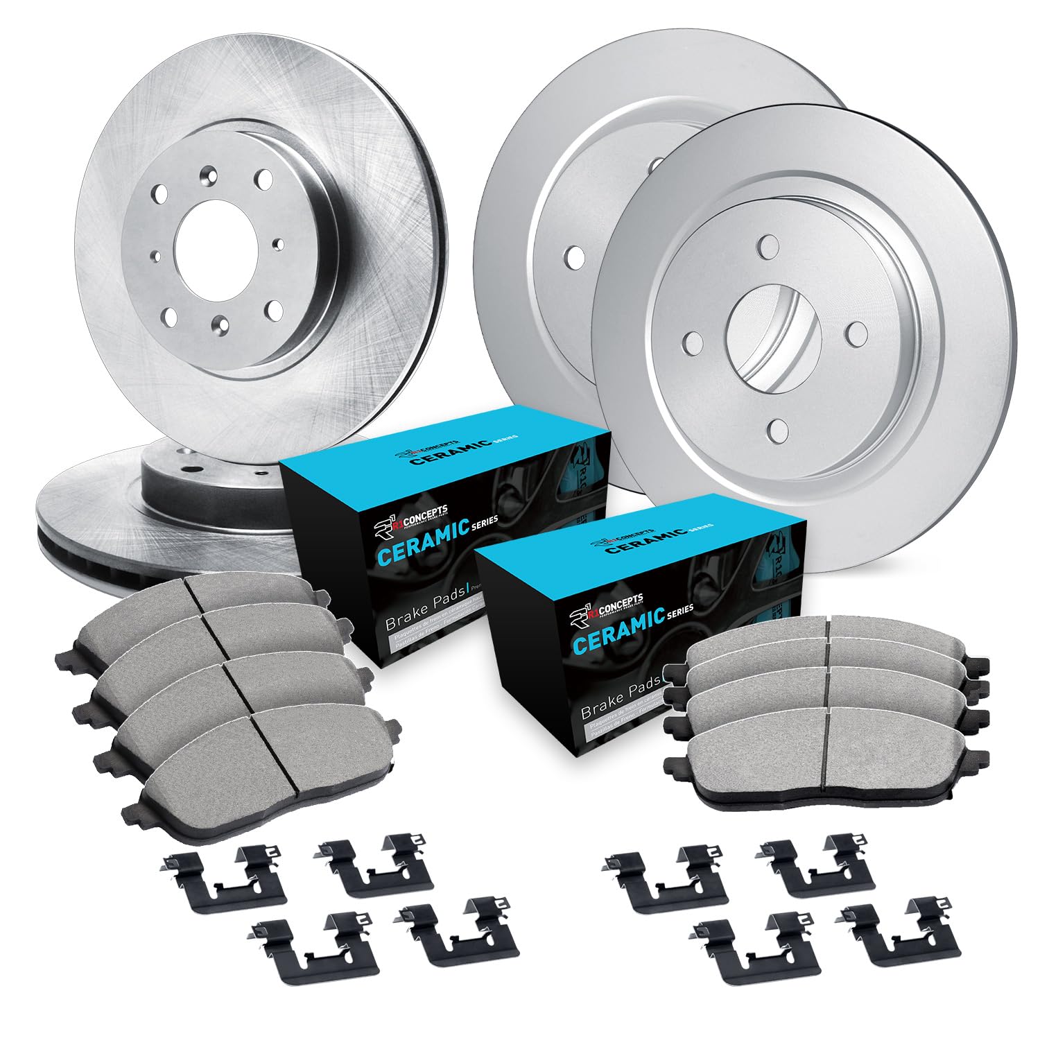 R1 Concepts Premium Ceramic Brake Pads and Rotors Kit - Front & Rear Brake System for 1999 Volkswagen Cabrio | High-Performance Braking for City Driving & Highway Safety