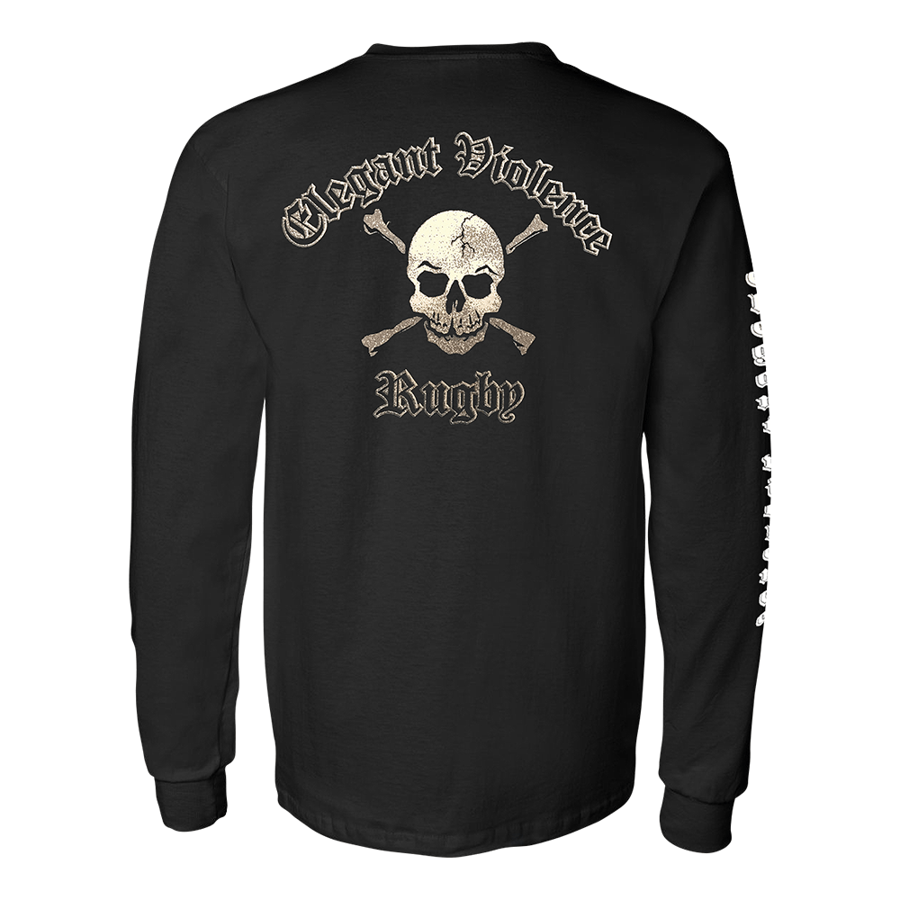 Stylish Rugby Skull Long Sleeve T-Shirt for Men - Gothic Athletic Fashion for Rugby Games, Halloween & Streetwear
