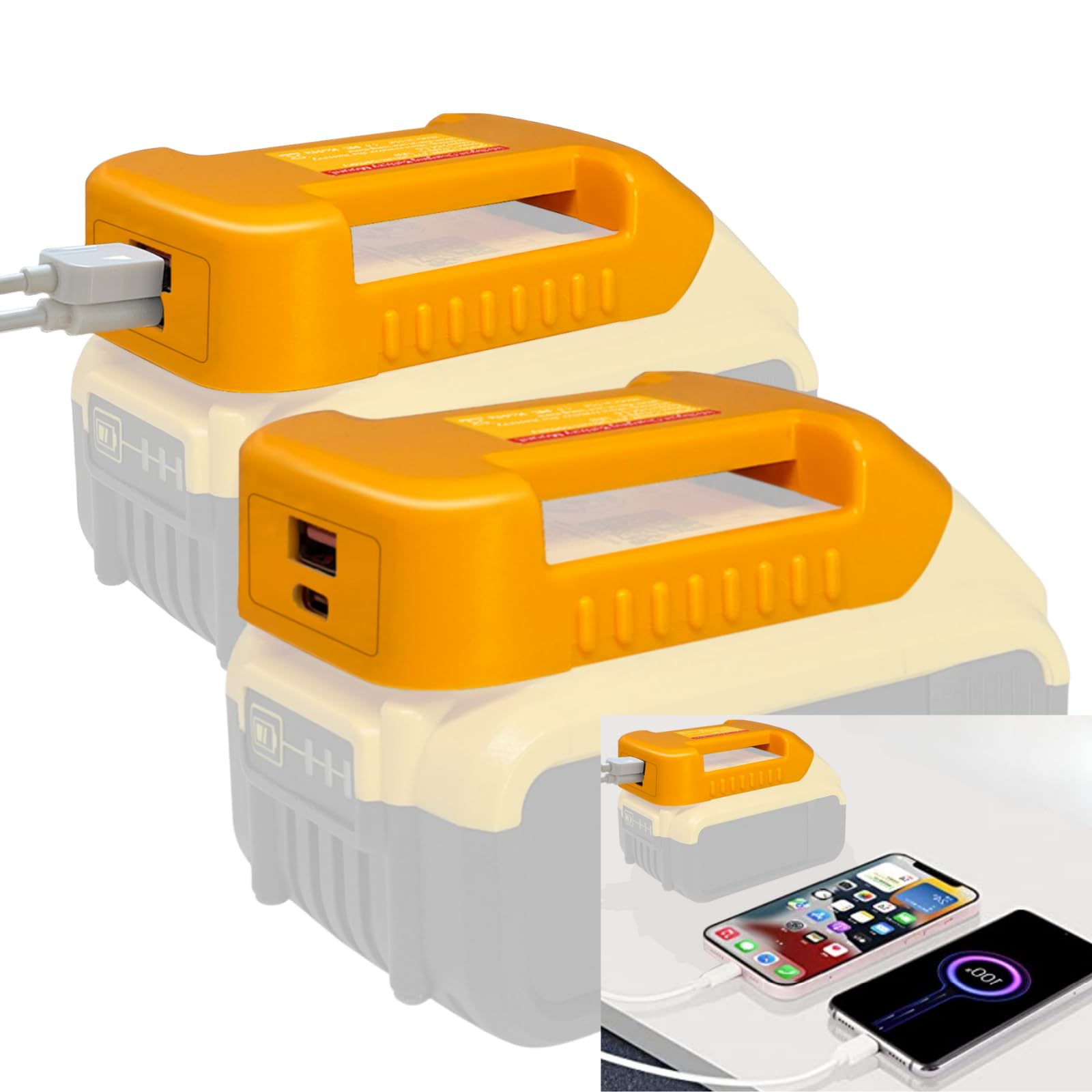 2-Pack USB Charger Adapter for Dewalt 20V/60V Battery - Fast Charging with USB-A & USB-C Ports (2.1A) - Power Tool Battery to USB Converter - Perfect for Job Sites, Camping & Emergency Power Backup (Adapter Only)