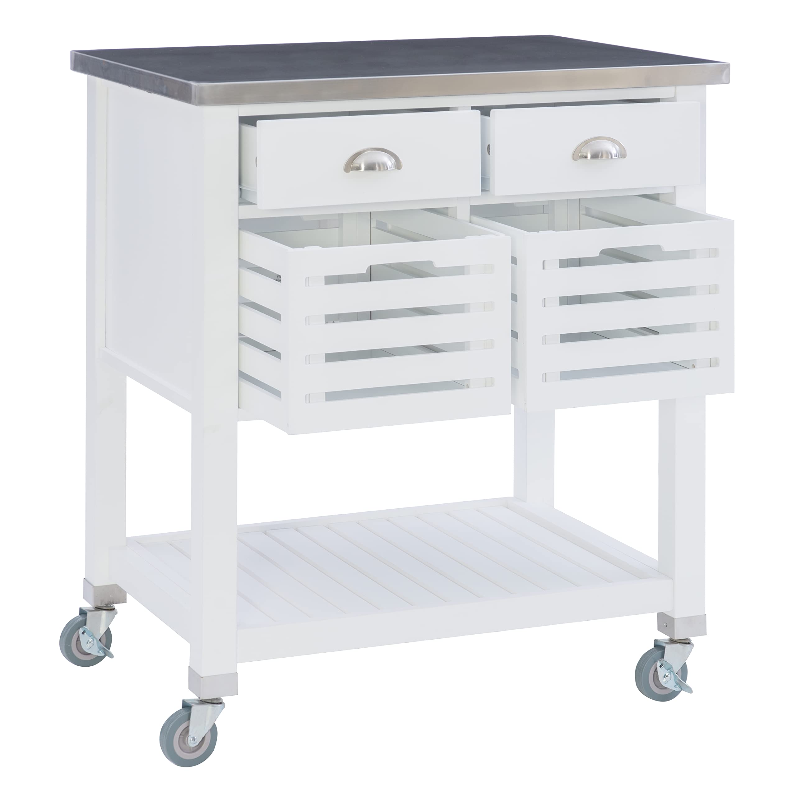 Linon Hudson White Kitchen Cart with Wheels - Rolling Kitchen Island for Small Spaces - Perfect for Food Prep, Storage & Serving - Ideal for Apartments, Dorms & Compact Kitchens
