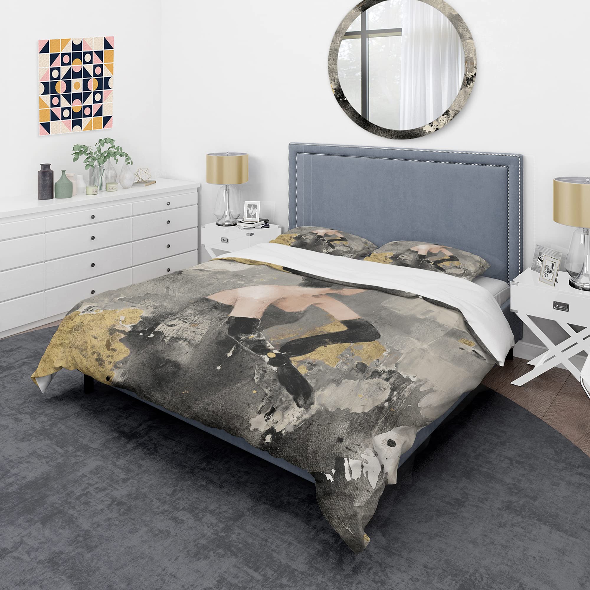 DesignQ Gold Fashion Dance Traditional Duvet Cover Set - King Size 3-Piece Black Figurative Bedding Set | All Season Luxury Bedding for Master Bedroom, Guest Room & Hotel Decor