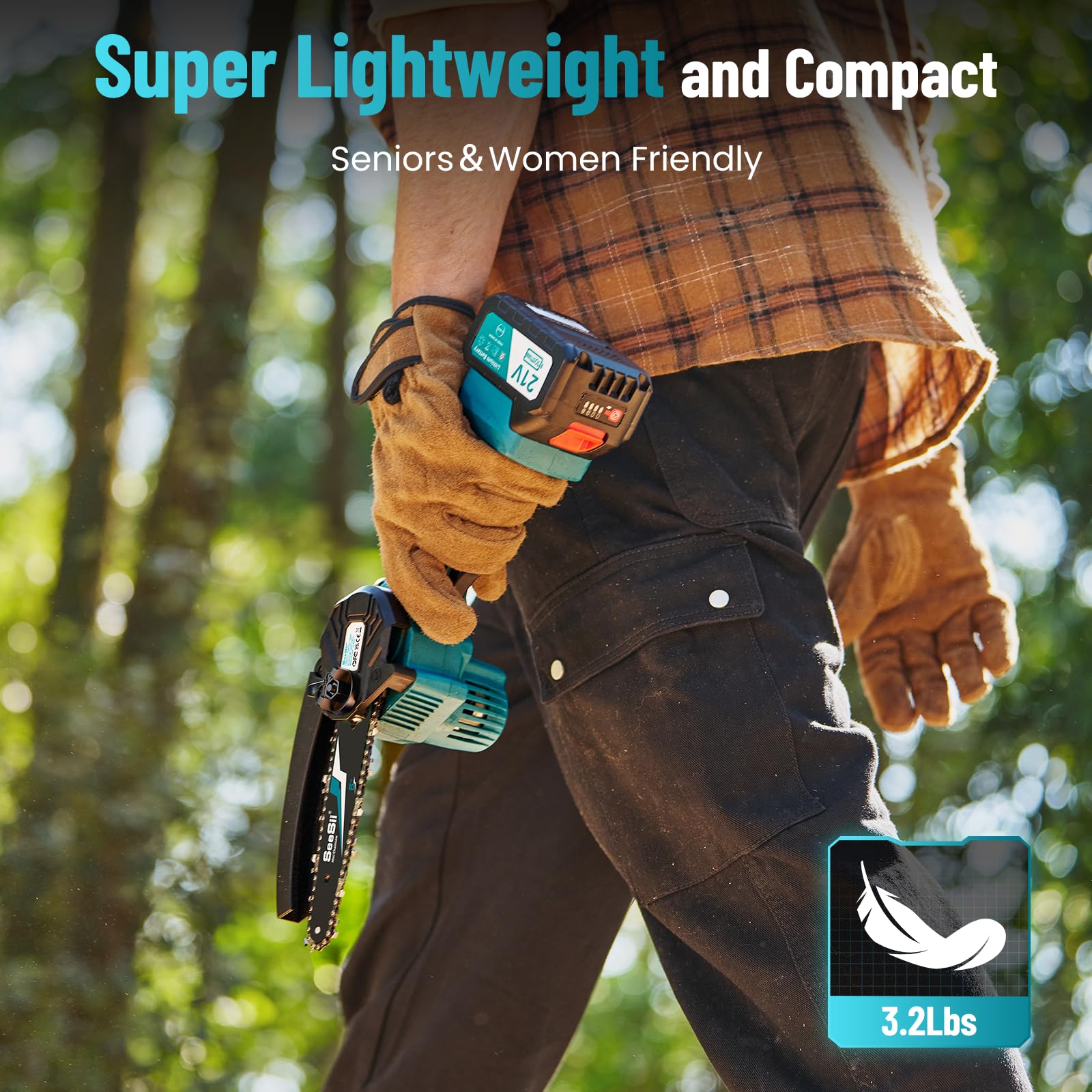 Seesii Mini Cordless Chainsaw CH600+ - 6 Inch Electric Chainsaw with 900W Motor, 2×4.0Ah Long-Lasting Batteries & Automatic Oiler - Lightweight Handheld Battery Powered Chainsaw for Tree Trimming, Pruning, and Yard Maintenance - Perfect Gift for Men, Women, Dad, and DIY Enthusiasts