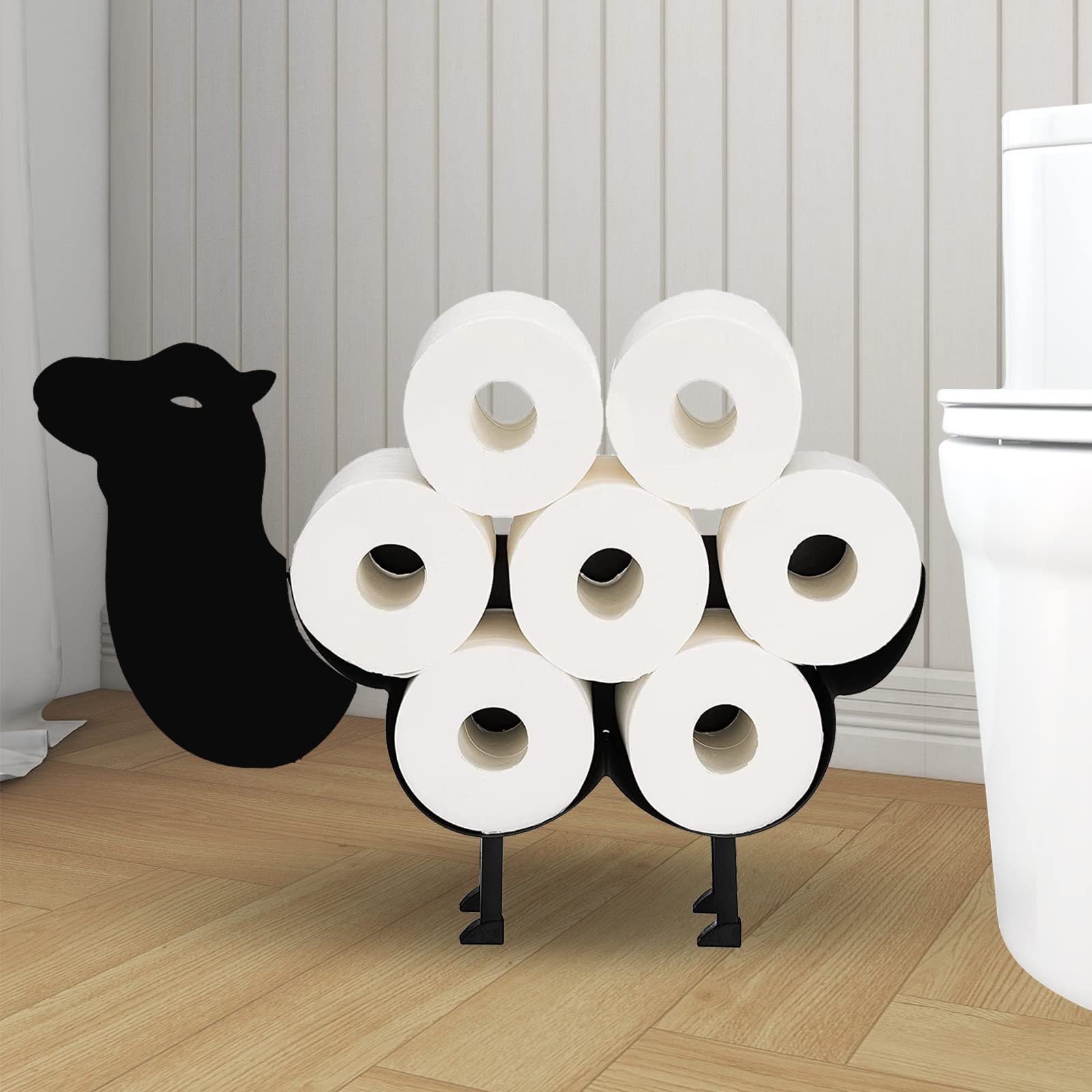 Whimsical Camel Toilet Paper Roll Holder - Metal Wall Mounted or Free Standing Bathroom Tissue Storage for 8 Rolls, Bathroom Floor Decor Accessories - Perfect for Farmhouse, Coastal, or Boho Style Bathrooms