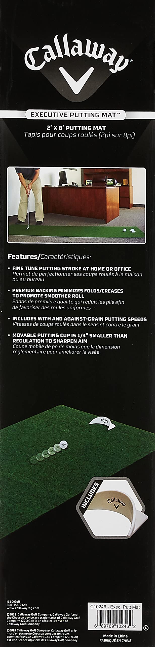 Callaway Golf Executive Indoor Putting Green Mat - 2x8 Ft Golf Putting Training Aid for Home & Office Practice | Perfect for Indoor Golf Practice, Training & Fun