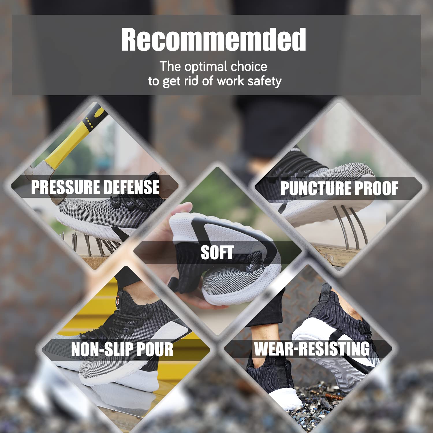 ARCHINSERT Steel Toe Work Shoes for Men & Women - Lightweight Comfortable Safety Shoes with Breathable Design for Construction, Warehouse & Outdoor Work | Perfect for Job Sites, Factories & Industrial Use