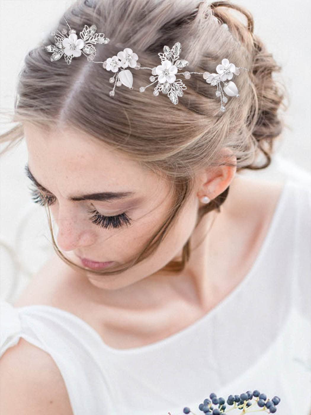 Silver Wedding Hair Vine with Crystal Rhinestones – Elegant Bridal Headpiece for Women & Girls