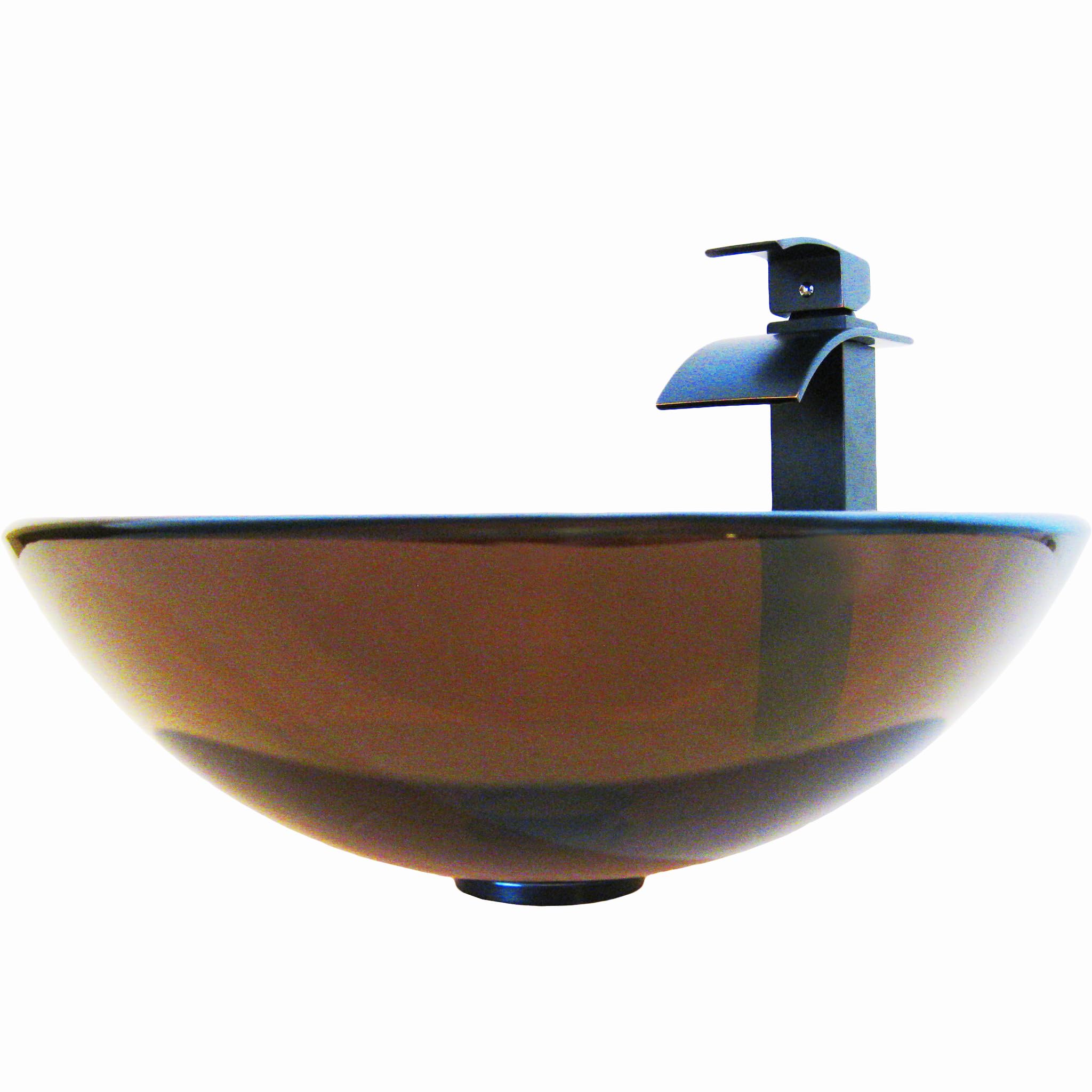 Novatto TY Glass Vessel Bathroom Sink Set in Oil Rubbed Bronze - Modern Above Counter Basin for Bathroom Vanity, Powder Room & Guest Bath Decor