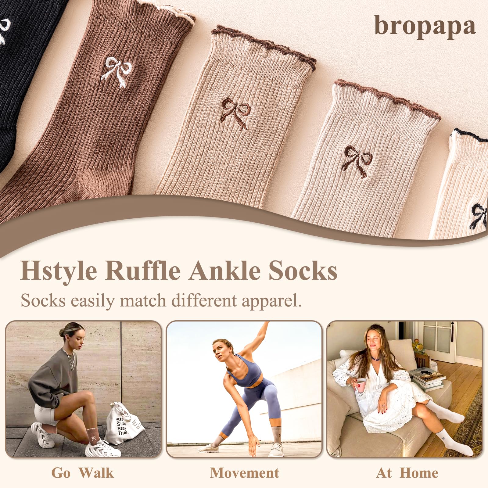 Women's Fashion Crew Socks 5-Pack - Cotton Ankle Socks with Ruffle Trim & Cute Embroidery - Casual Dress Socks for Work, Daily Wear & Outfits