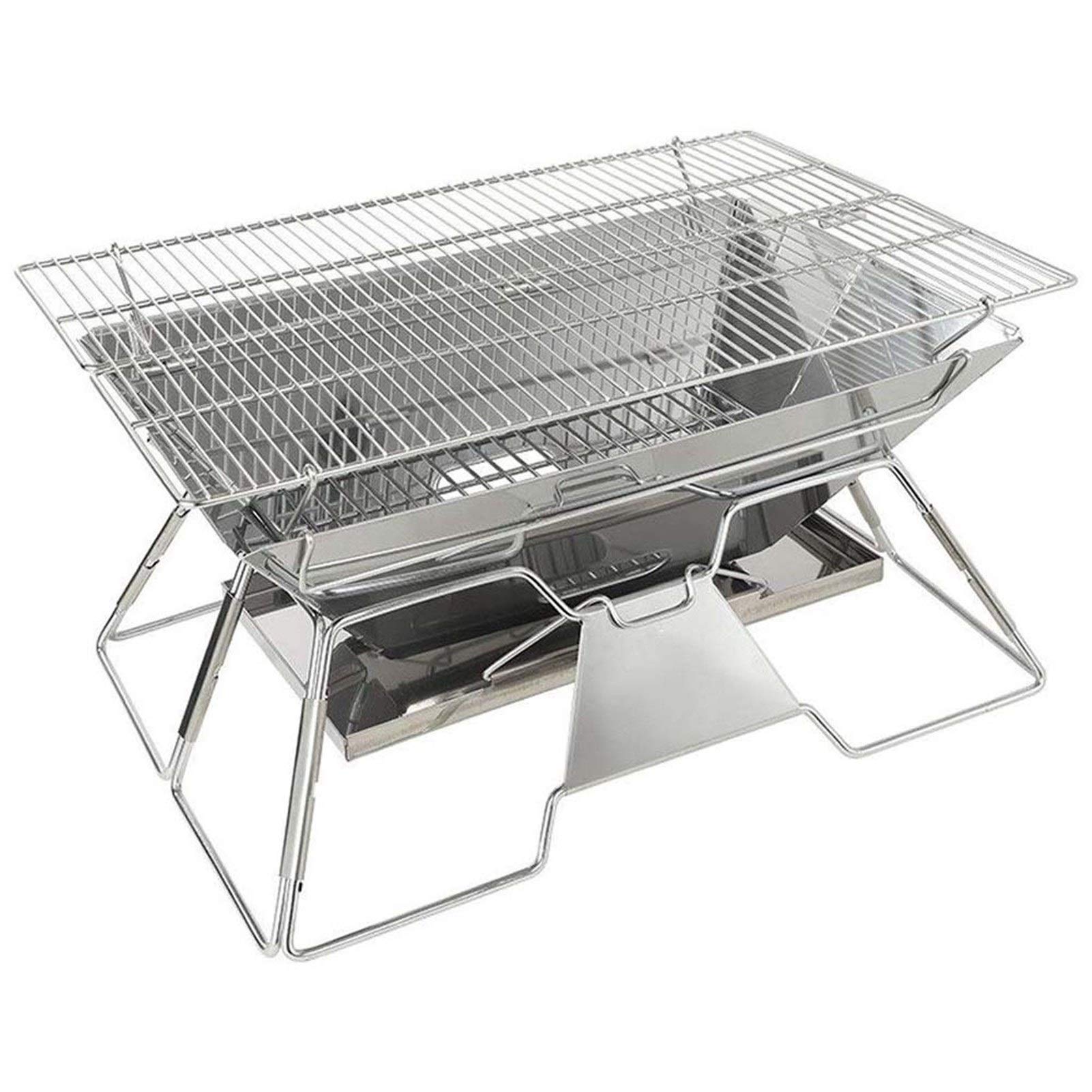 Portable Stainless Steel Folding Charcoal BBQ Grill - Medium Outdoor Garden, Picnic & Camping Grill for Quick Barbecue Cooking | Perfect for Backyard Parties, Tailgating & Beach Cookouts