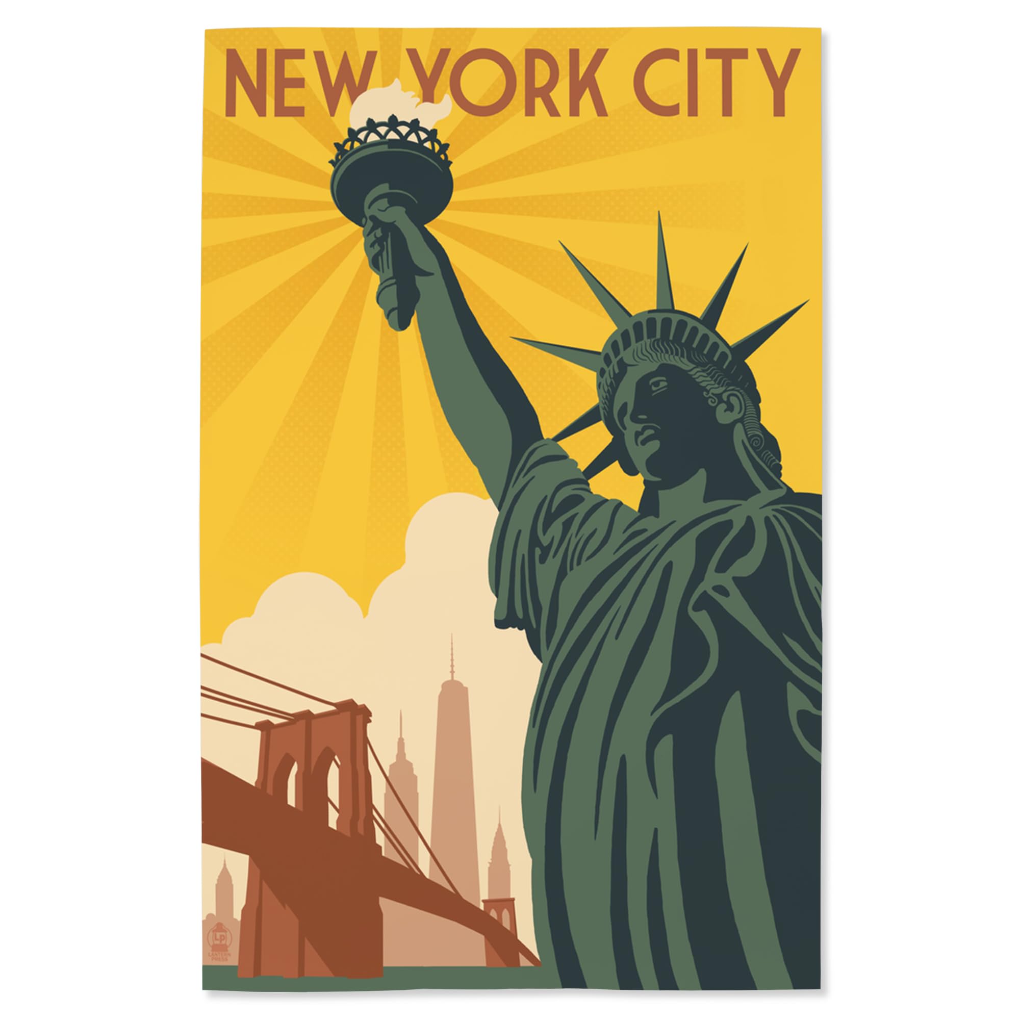 Lantern Press 16x24 Inch Giclee Art Print - New York City Skyline with Statue of Liberty and Bridge | Premium Wall Decor for Living Room, Office & Home