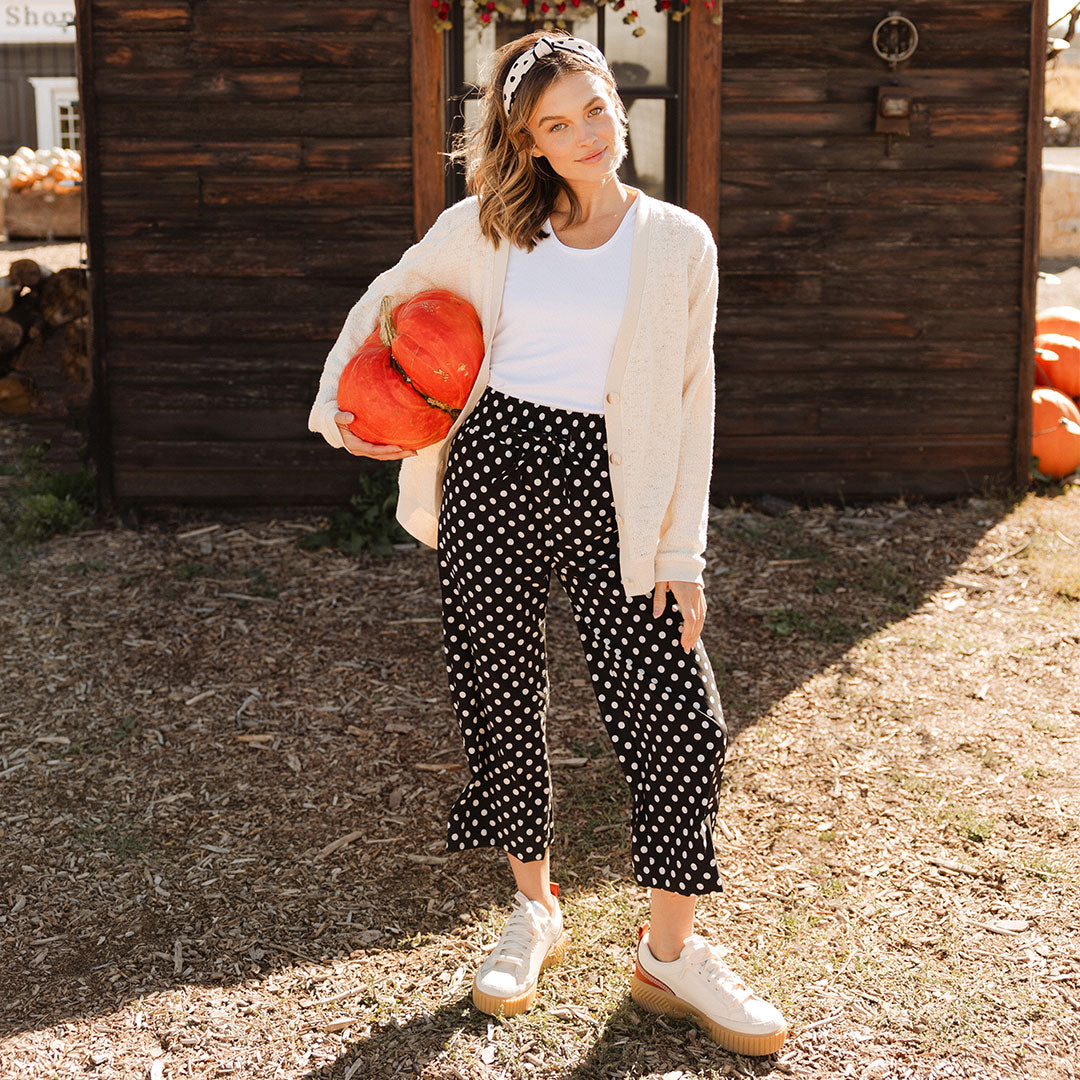 Audrey Wide Leg Pants for Women - Black Polka Dot High Waisted Palazzo Trousers | Office Wear, Casual Outfits & Summer Fashion