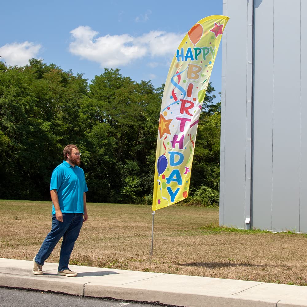 Vispronet Premium Happy Birthday Feather Flag Kit – 13ft Pole Set with Ground Stake, Cross Base, Weight Bag & Pole Sleeve Bag – Perfect for Birthday Parties, Outdoor Celebrations & Event Decorations – Made in USA – Ideal for Backyard BBQs, Graduation Parties & Festival Decor