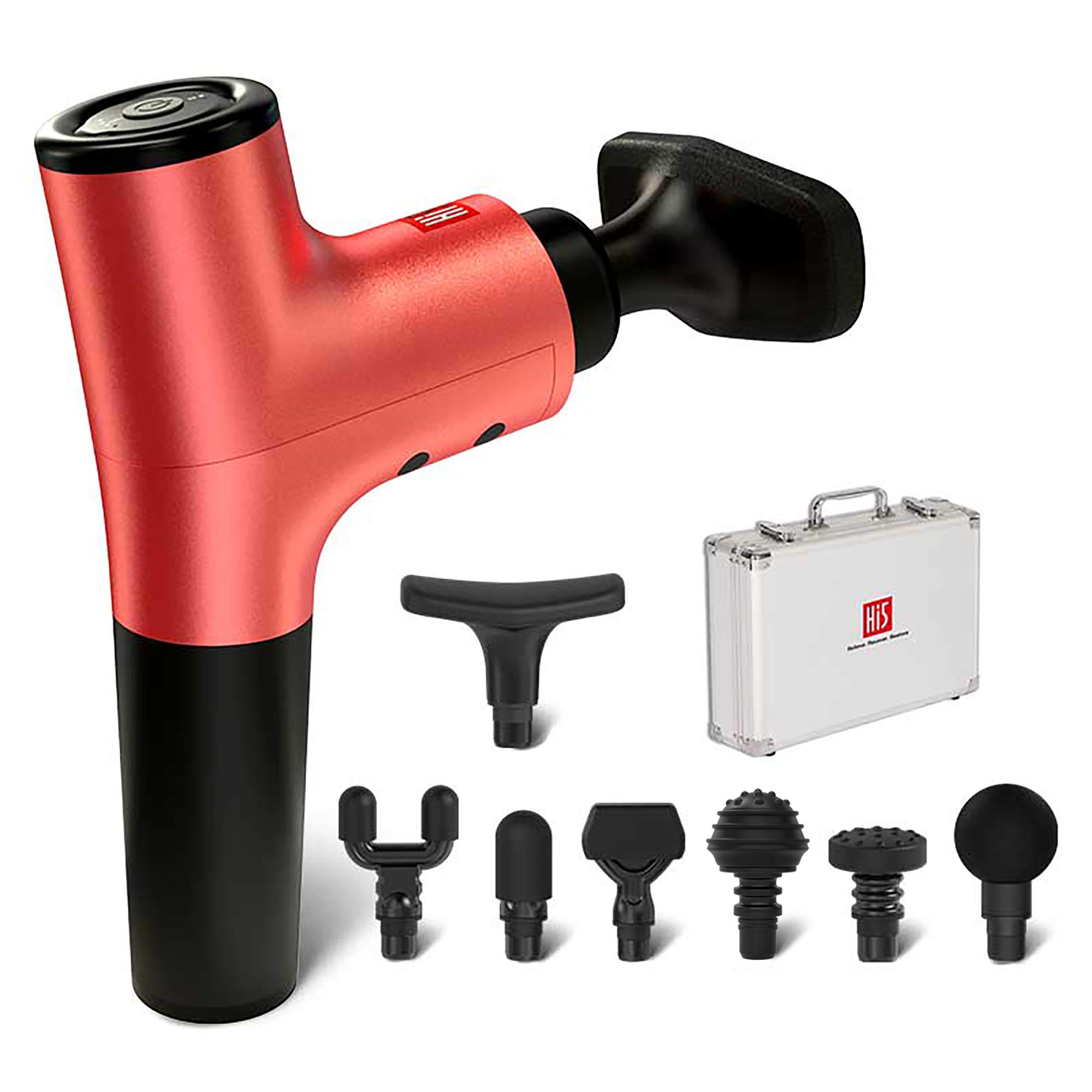 Professional Deep Tissue Massage Gun with 7 Interchangeable Heads & Aluminum Case - Portable Muscle Pain Relief for Athletes, Recovery & Home Use - Nova Vibration Therapy Device (Red)