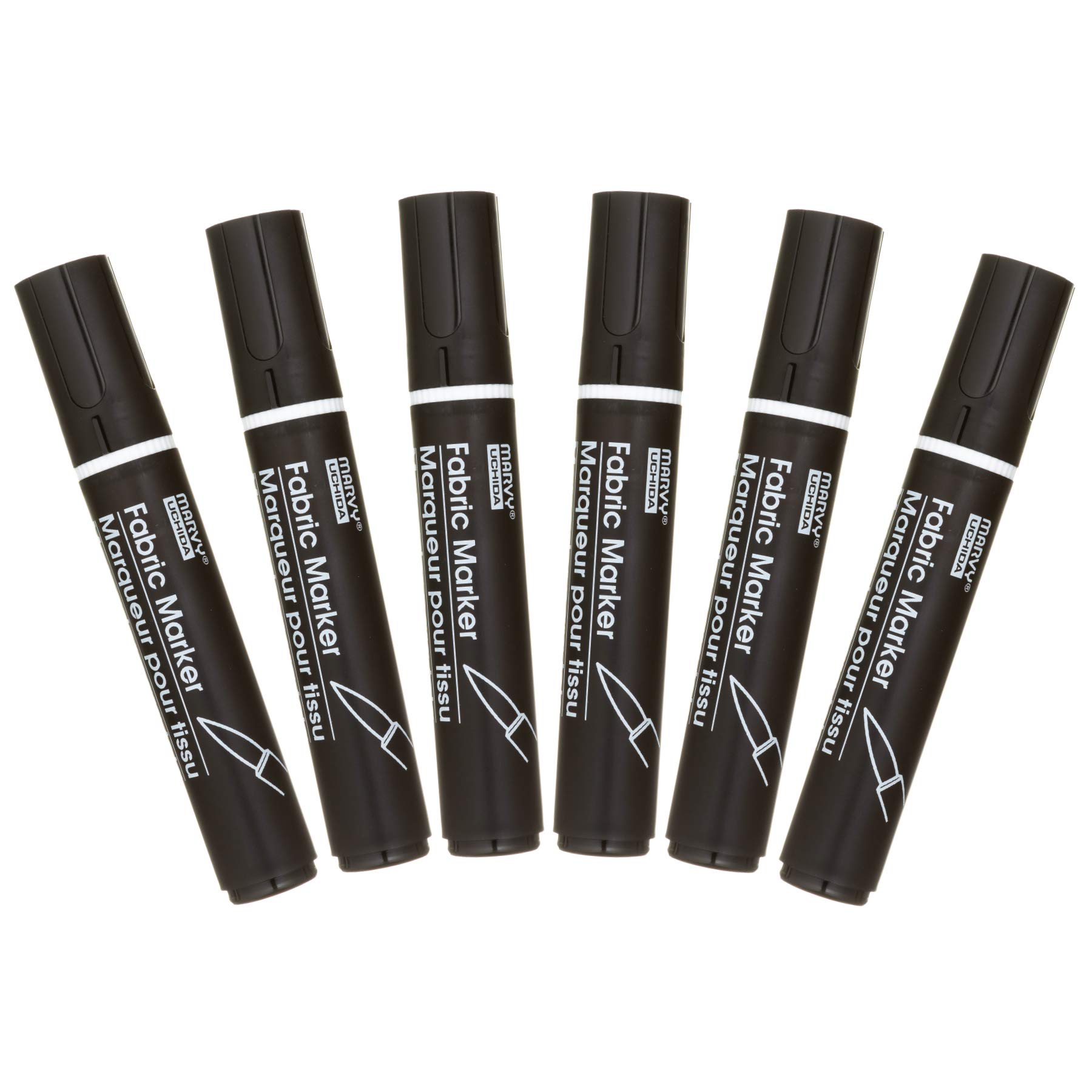 Uchida of America Black Fabric Markers Set - 6 Pack Permanent Fabric Pens for DIY Crafts, Clothing Customization & Textile Art Projects