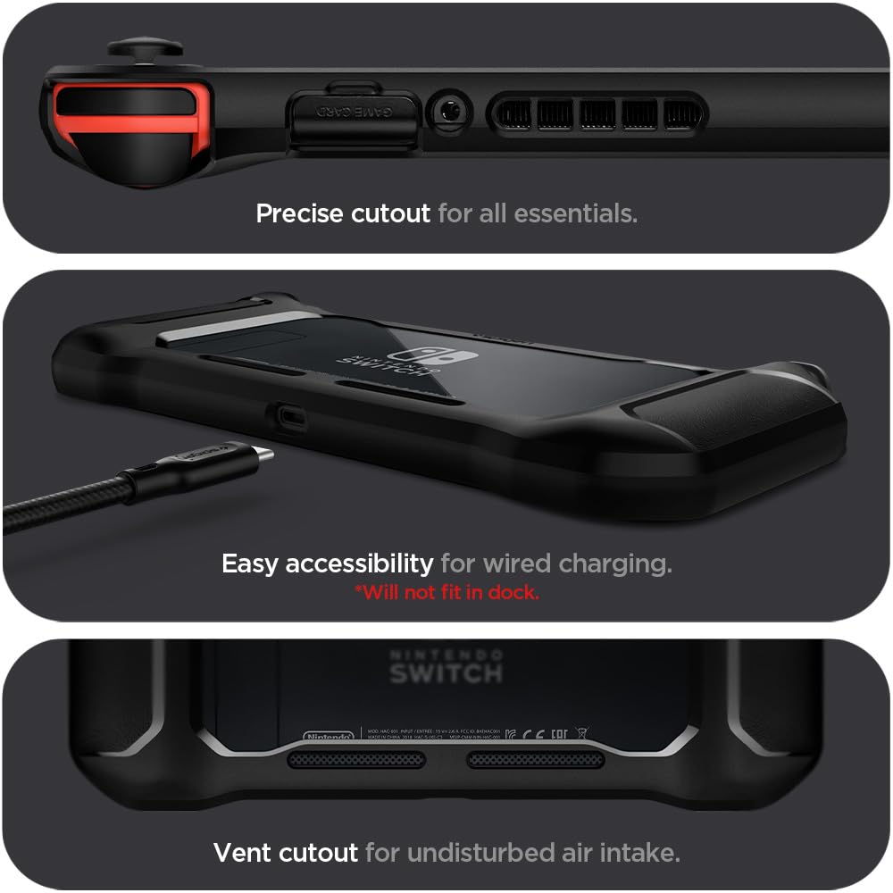 Spigen Rugged Armor Case for Nintendo Switch - Matte Black Protective Cover | Durable Shockproof Gaming Case for Travel & Home Use