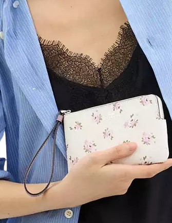 Coach Corner Zip Wristlet with Floral Print - Stylish Crossbody Wallet for Women | Perfect for Everyday Use, Travel & Shopping