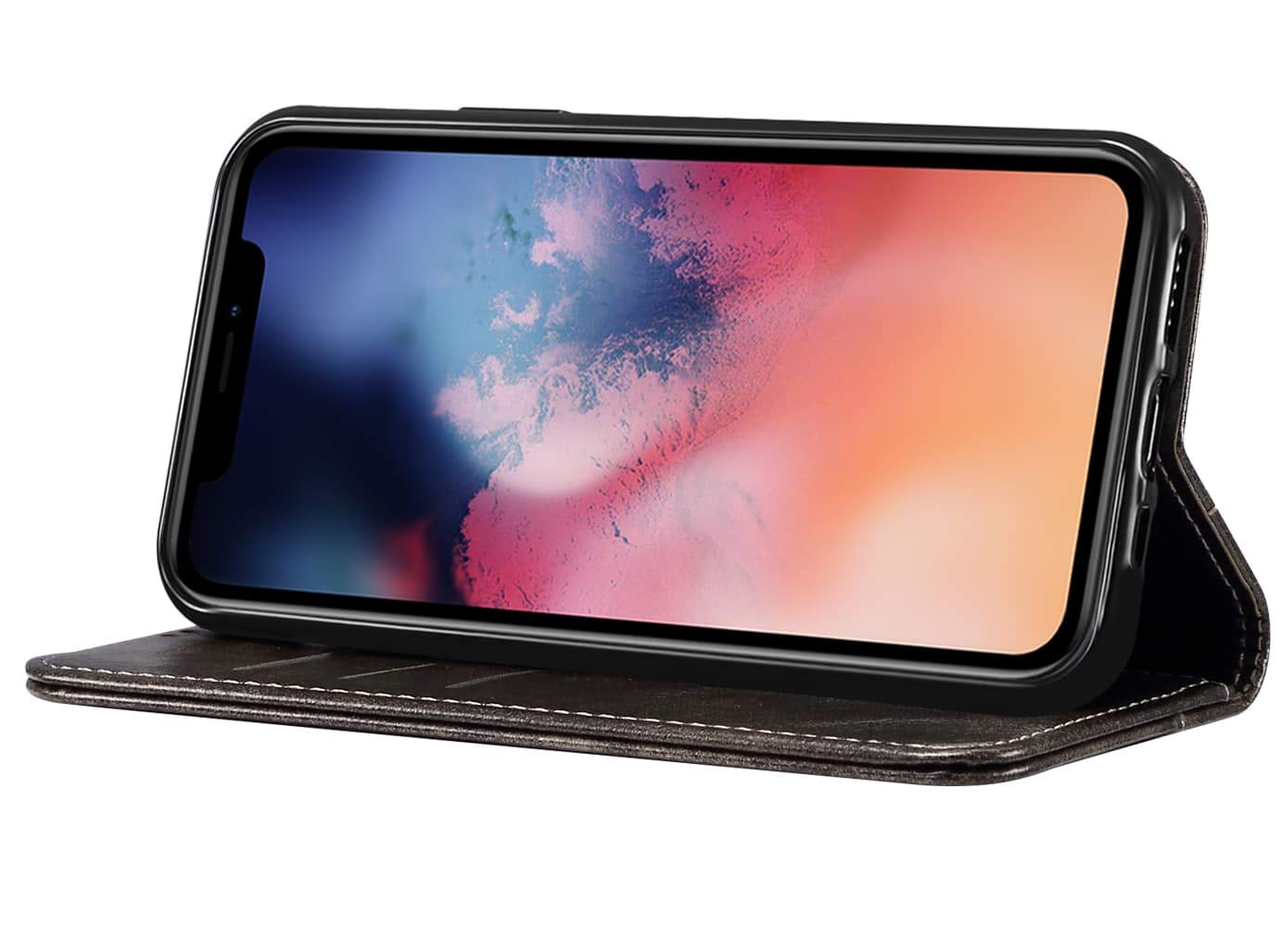 Premium Leather Wallet Case for iPhone 11 Pro Max (6.5 inch, 2019) - Magnetic Folio Cover with Card Slots, ID Holder & Stand Function | Dark Grey | Perfect for Business, Travel & Daily Protection