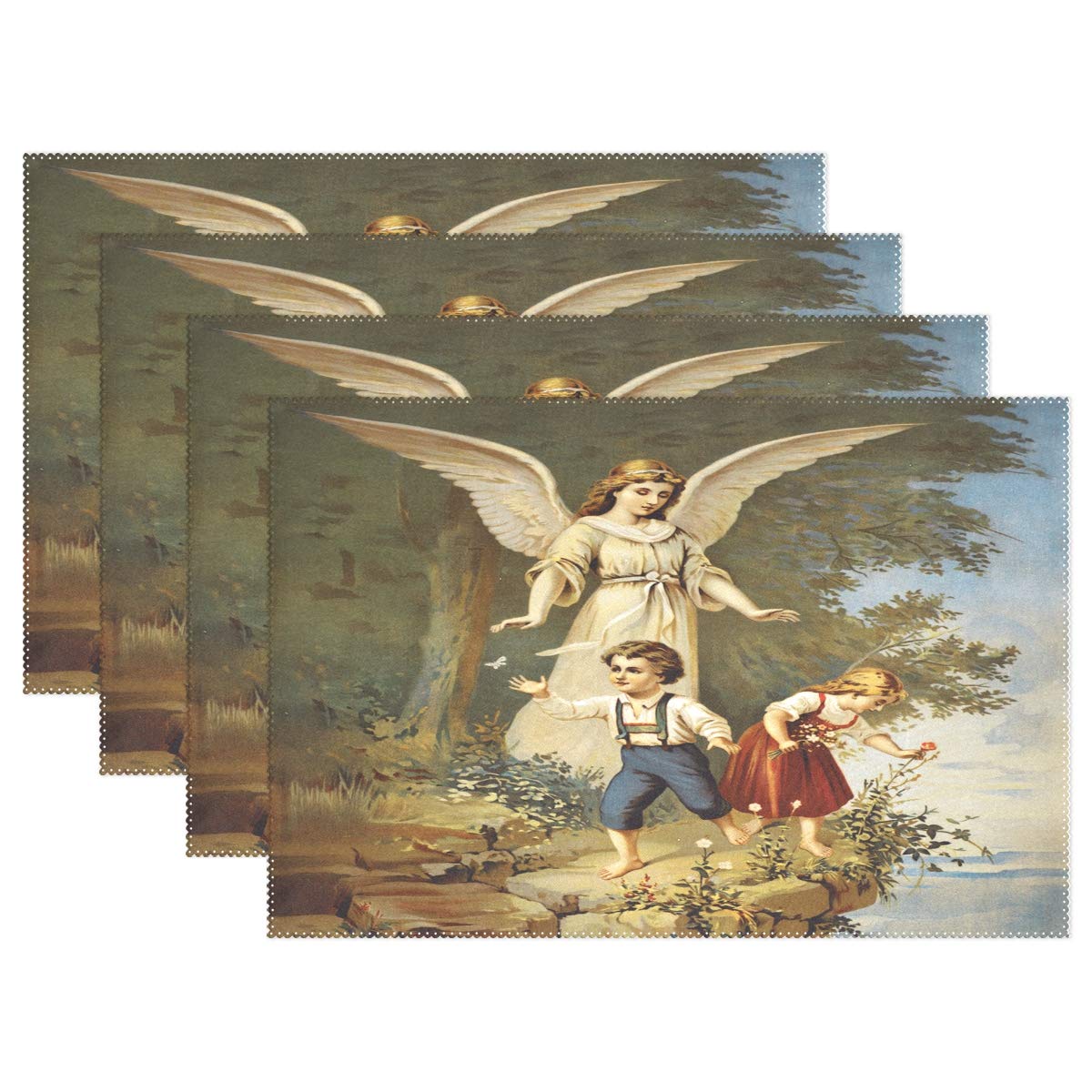 MOYYO Guardian Angel Heat-Resistant Non-Slip Placemat - Washable Polyester Table Mat for Dining & Kitchen Decor (1-Piece) - Perfect for Holiday Dinners, Family Gatherings & Everyday Use