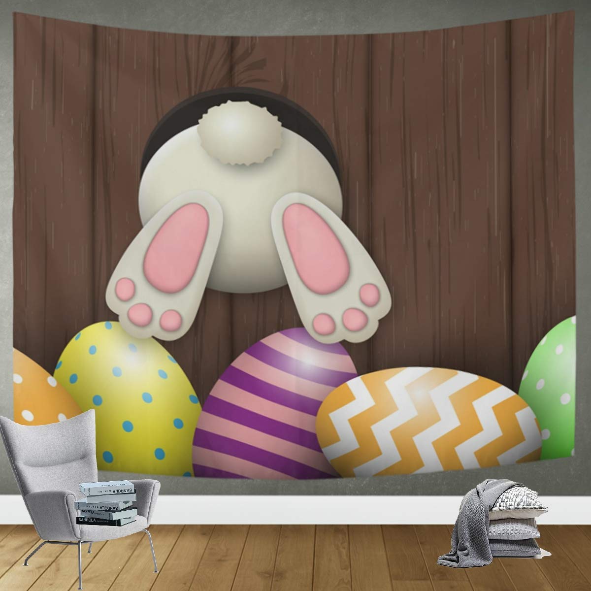 DOMIKING Bunny Bottom & Easter Eggs Wall Tapestry - 80x60 Inch Bohemian Wall Hanging for Bedroom, Living Room Decor | Trippy Hippie Aesthetic, Easter Home Decoration, Dorm Room & Festival Party Backdrop