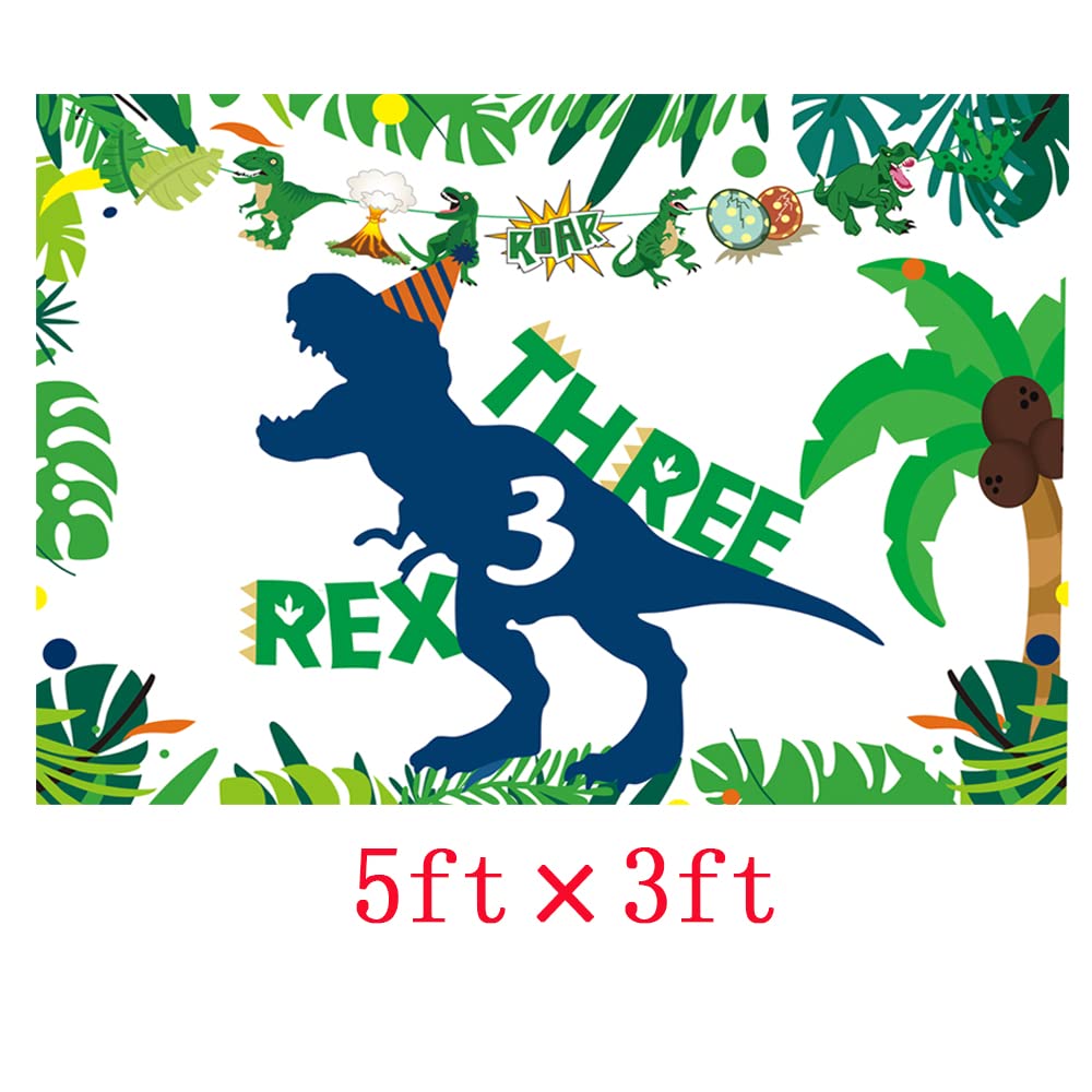 Dinosaur 3rd Birthday Party Decorations - T-Rex Themed Backdrop, Supplies for Boys | Perfect for 3 Year Old Dino Birthday, Jurassic Theme Party & Kids Room Decor